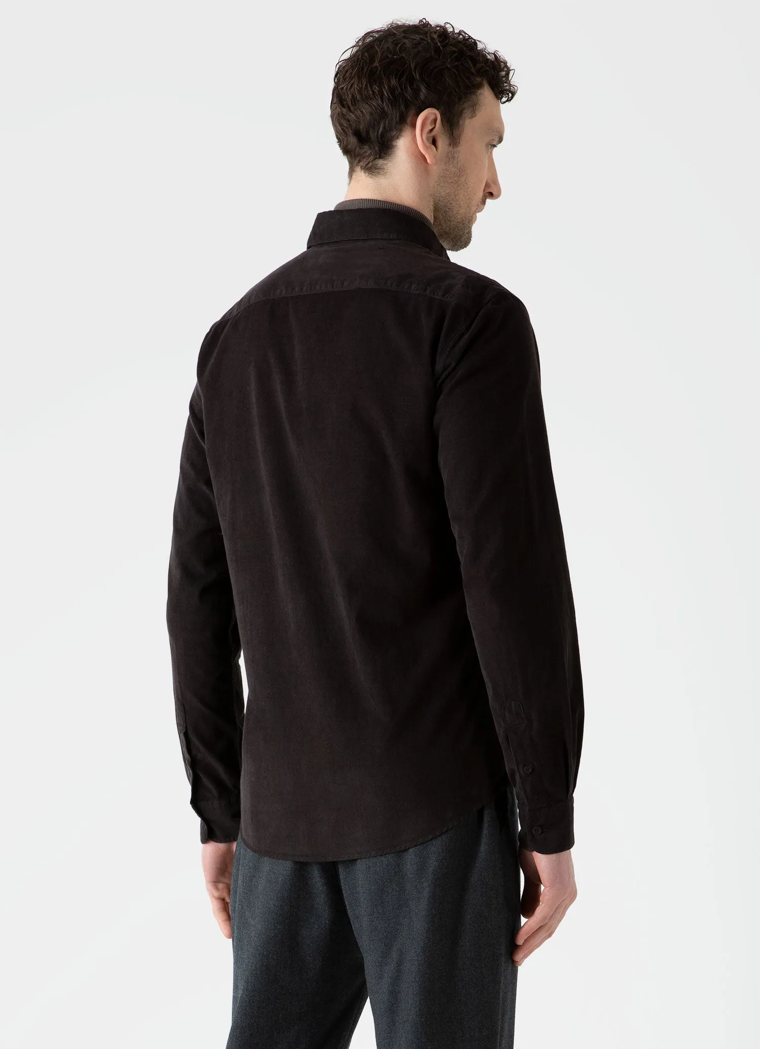 Men's Fine Cord Shirt in Coffee sold by Sunspel product image thumbnail 4