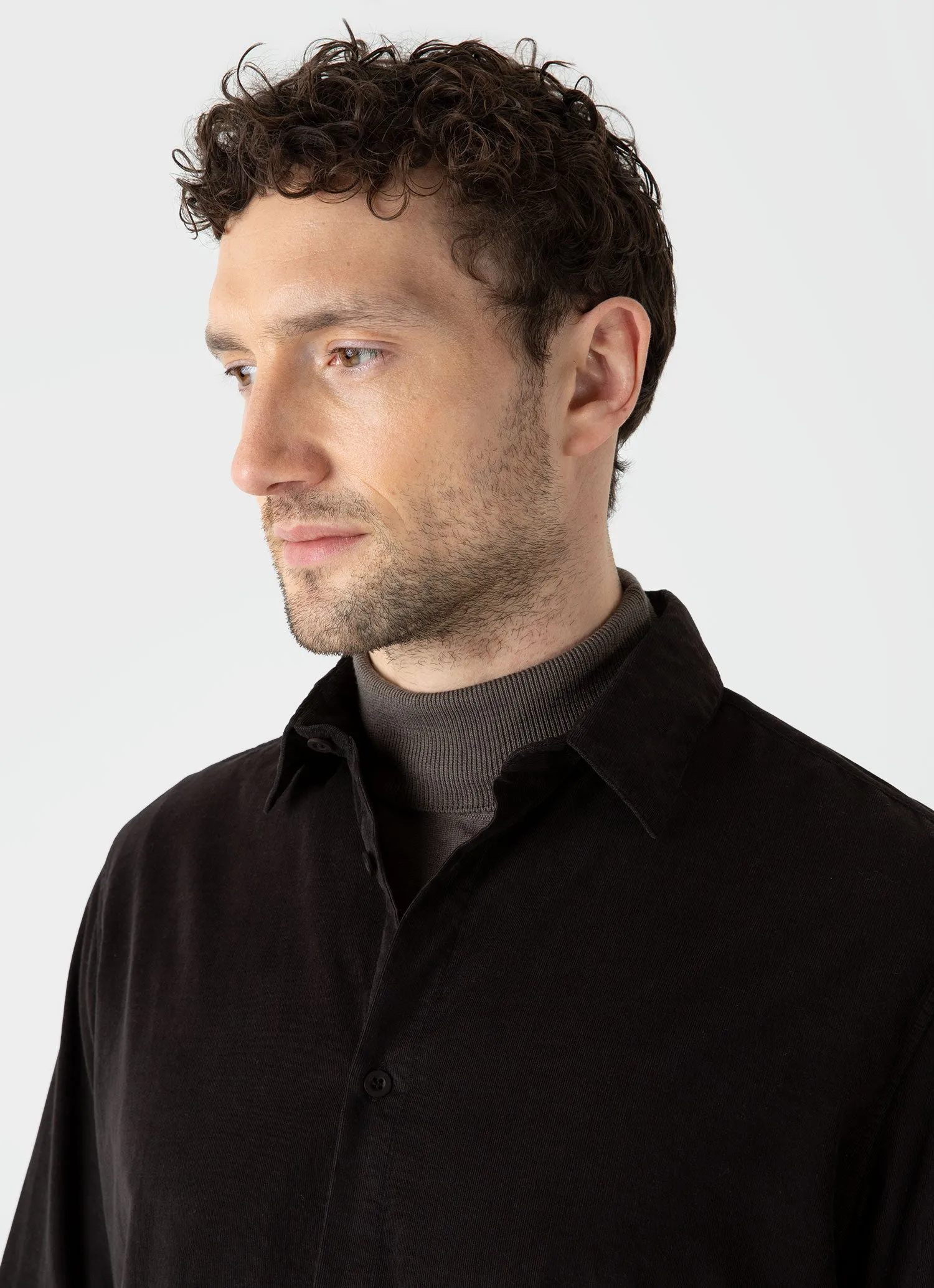 Men's Fine Cord Shirt in Coffee sold by Sunspel product image thumbnail 5
