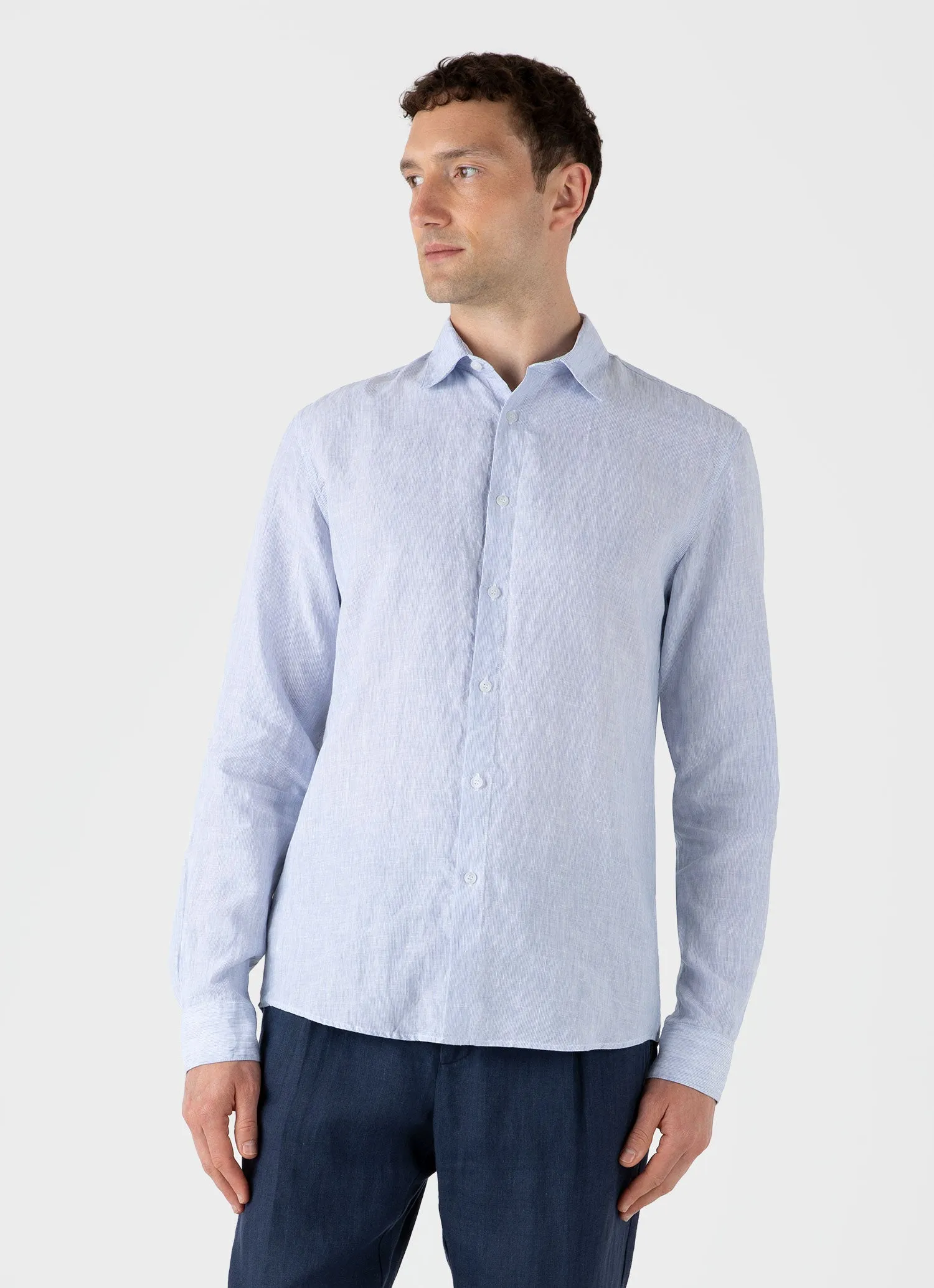 Men's Linen Shirt in Blue/White sold by Sunspel product image thumbnail 2