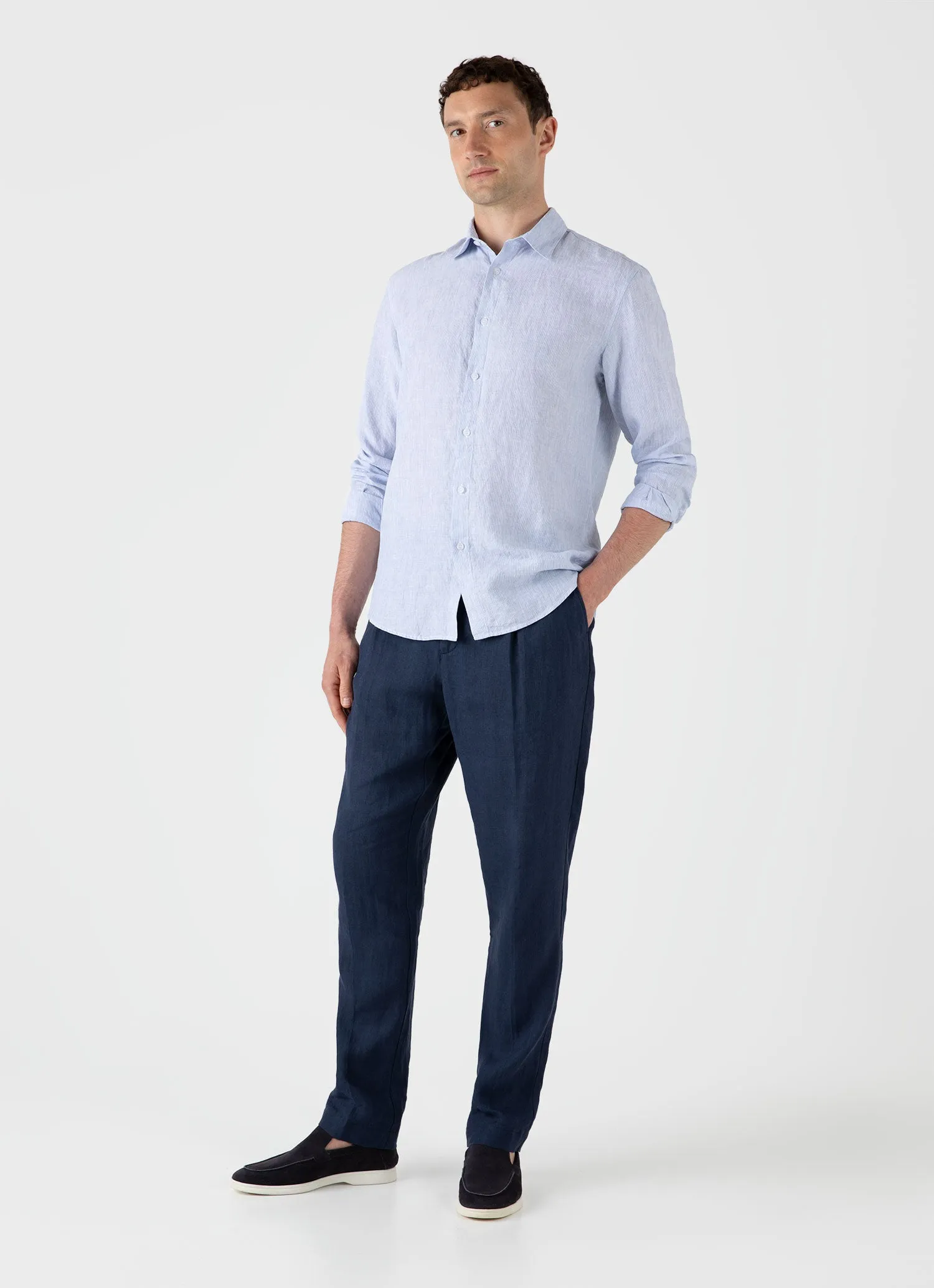 Men's Linen Shirt in Blue/White sold by Sunspel product image thumbnail 3