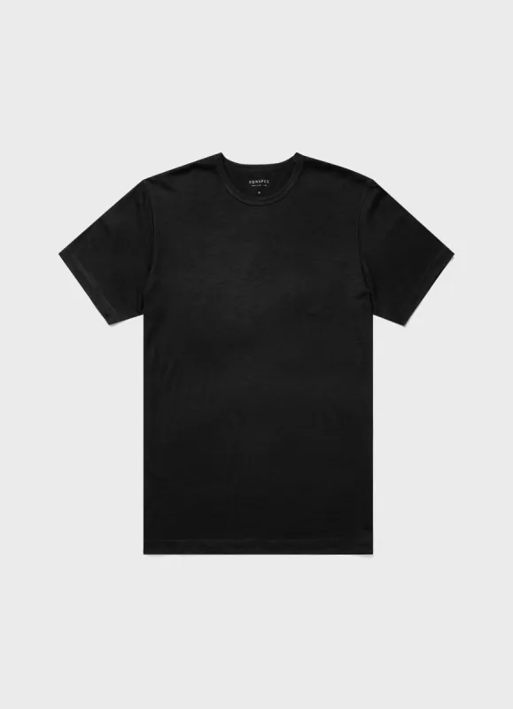 Men's Thermal Merino T-shirt in Black made by Sunspel