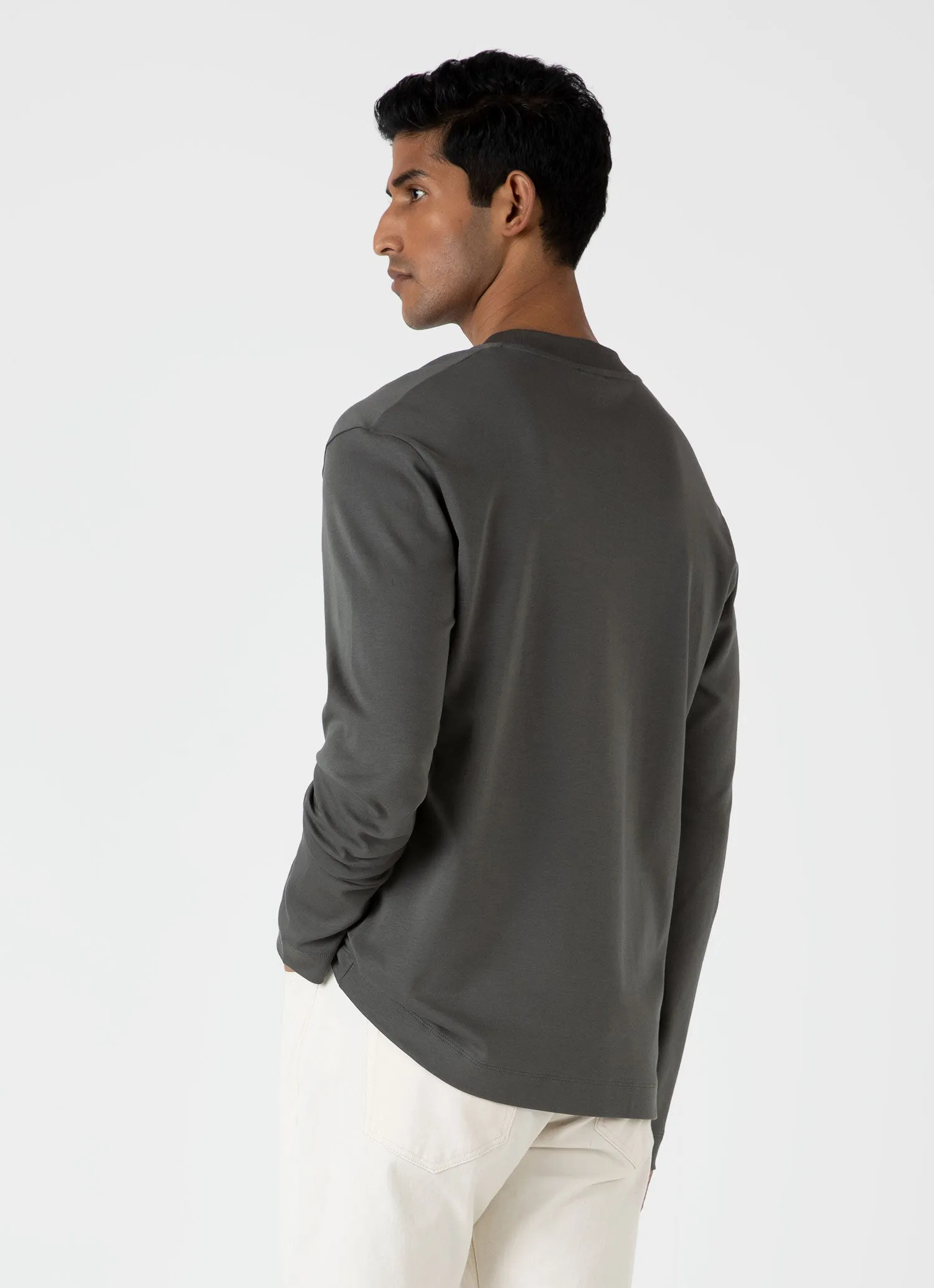 Men's Long Sleeve Heavyweight T-shirt in Drill Green sold by Sunspel product image thumbnail 5