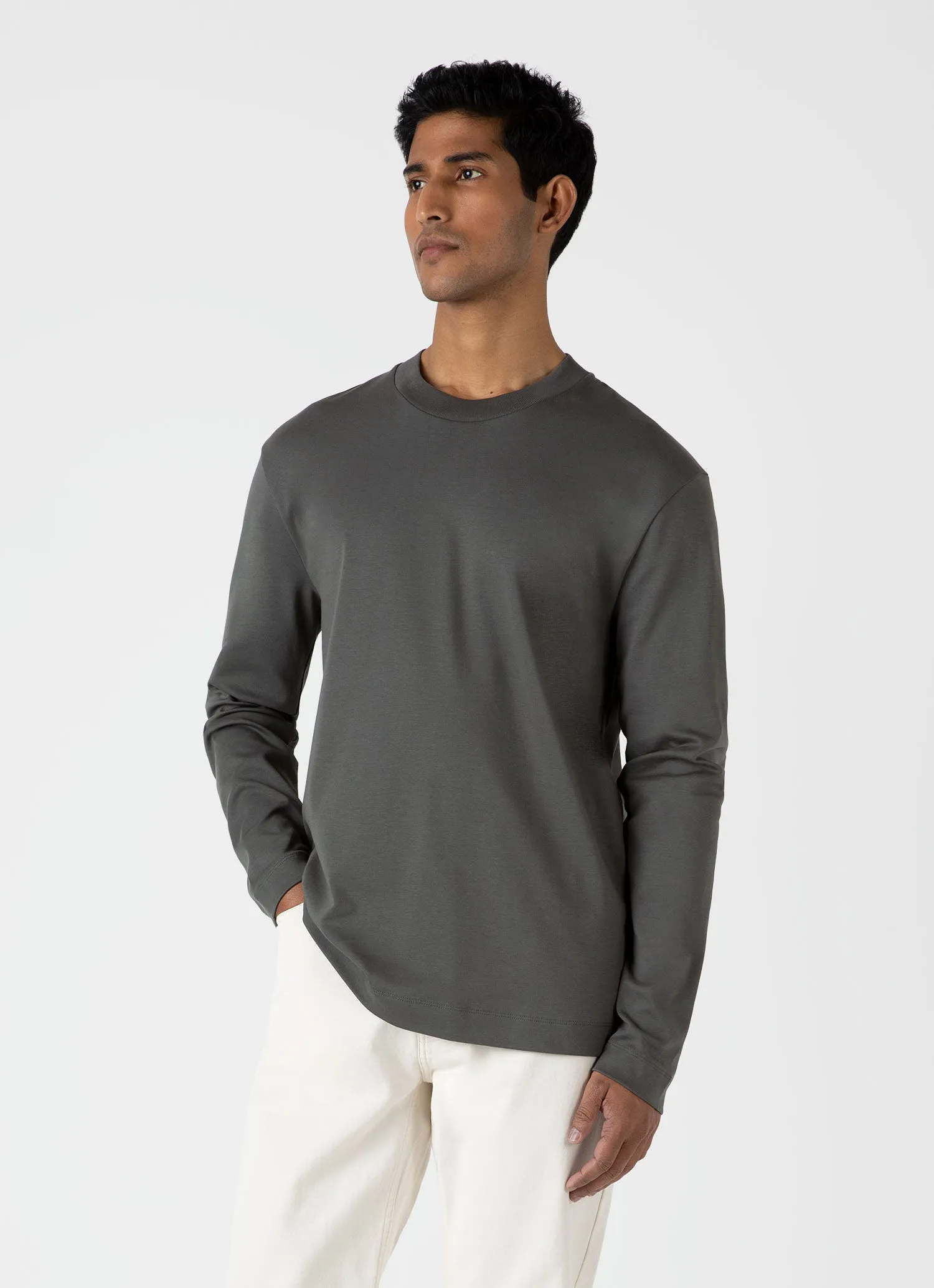 Men's Long Sleeve Heavyweight T-shirt in Drill Green sold by Sunspel product image thumbnail 2