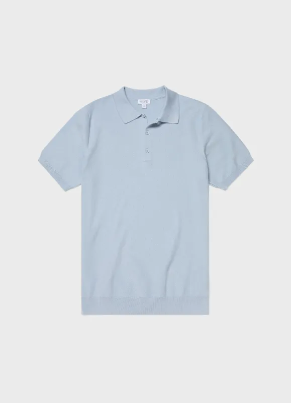 Men's Knit Polo Shirt in Pastel Blue sold by Sunspel