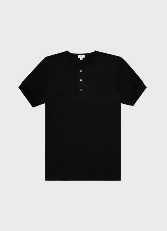 Men's Henley T-shirt in Black sold by Sunspel