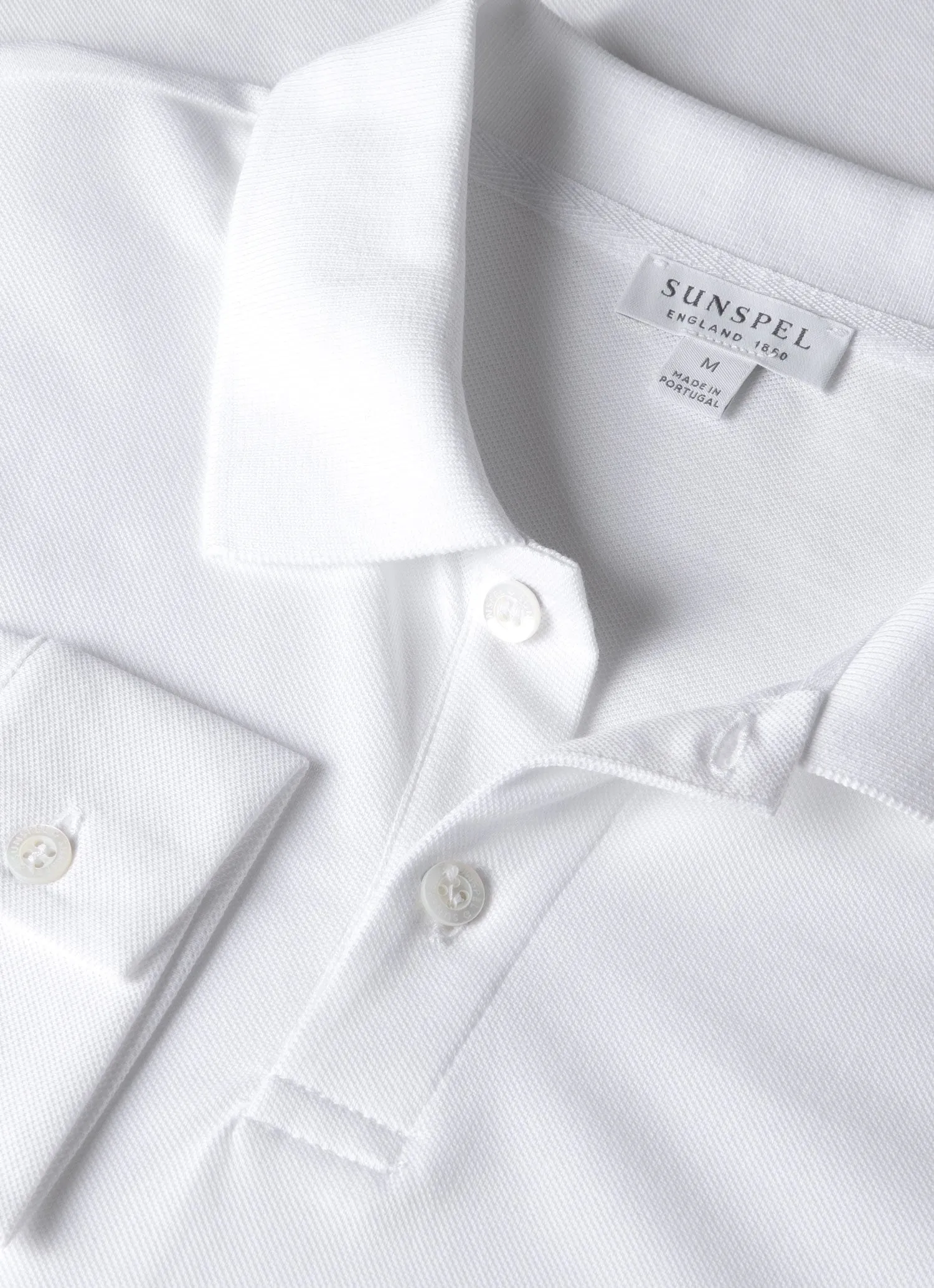 Men's Long Sleeve Piqué Polo Shirt in White sold by Sunspel product image thumbnail 4