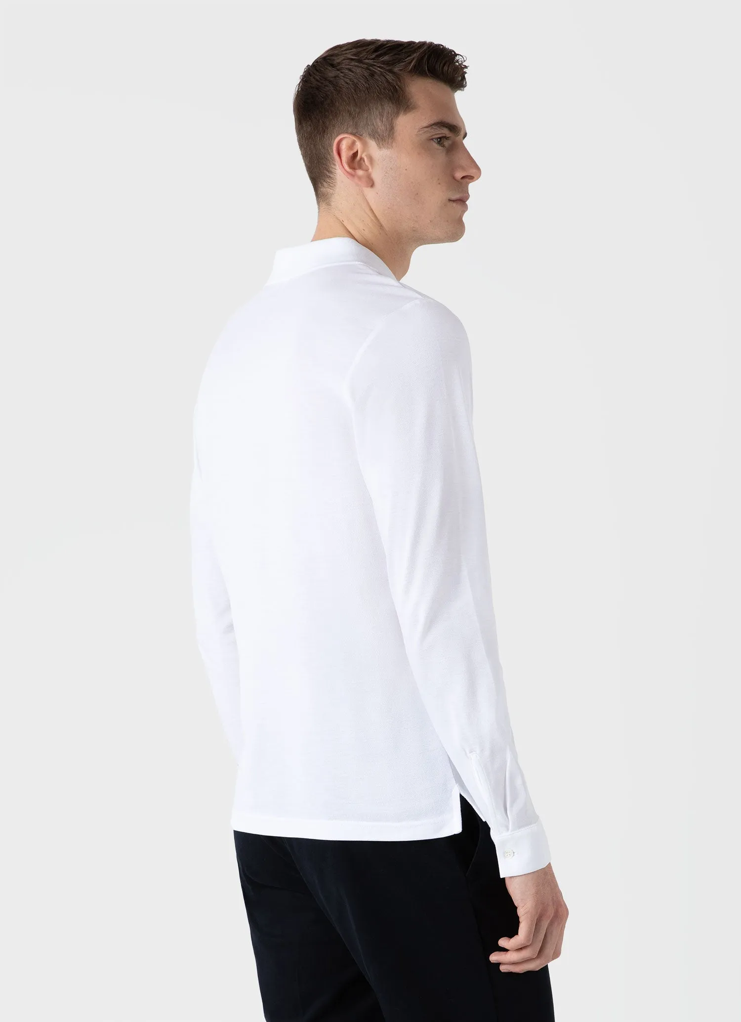 Men's Long Sleeve Piqué Polo Shirt in White sold by Sunspel product image thumbnail 5