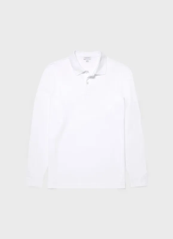 Men's Long Sleeve Piqué Polo Shirt in White sold by Sunspel