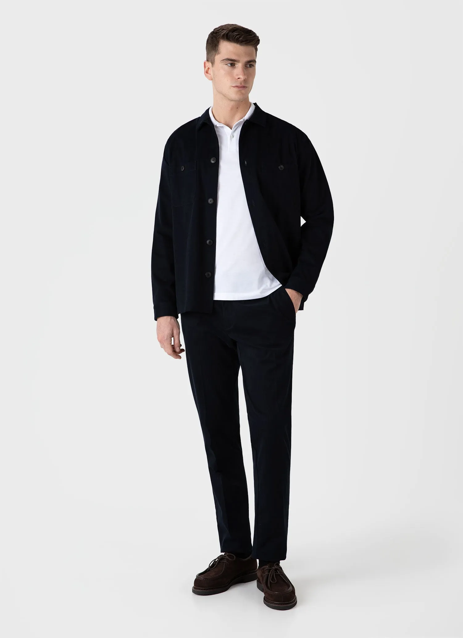 Men's Long Sleeve Piqué Polo Shirt in White sold by Sunspel product image thumbnail 3