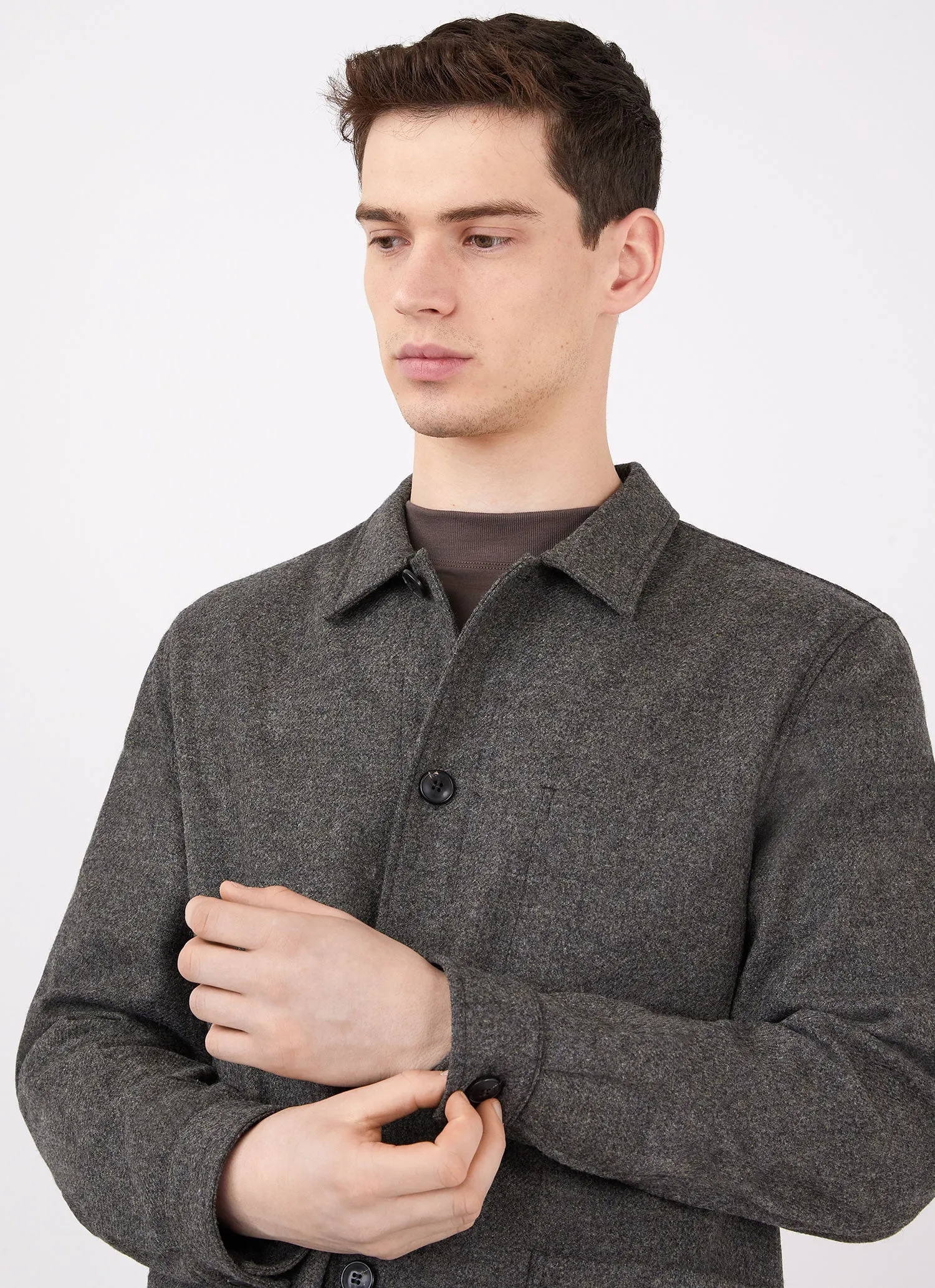 Men's Wool Twin Pocket Jacket in Mid Grey Melange sold by Sunspel product image thumbnail 5