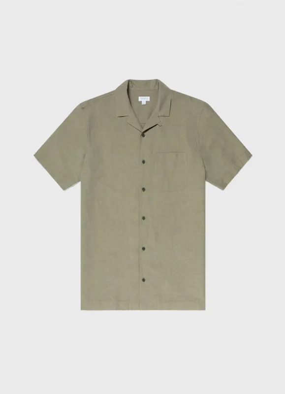 Men's Cotton Linen Shirt in Hunter Green Melange sold by Sunspel