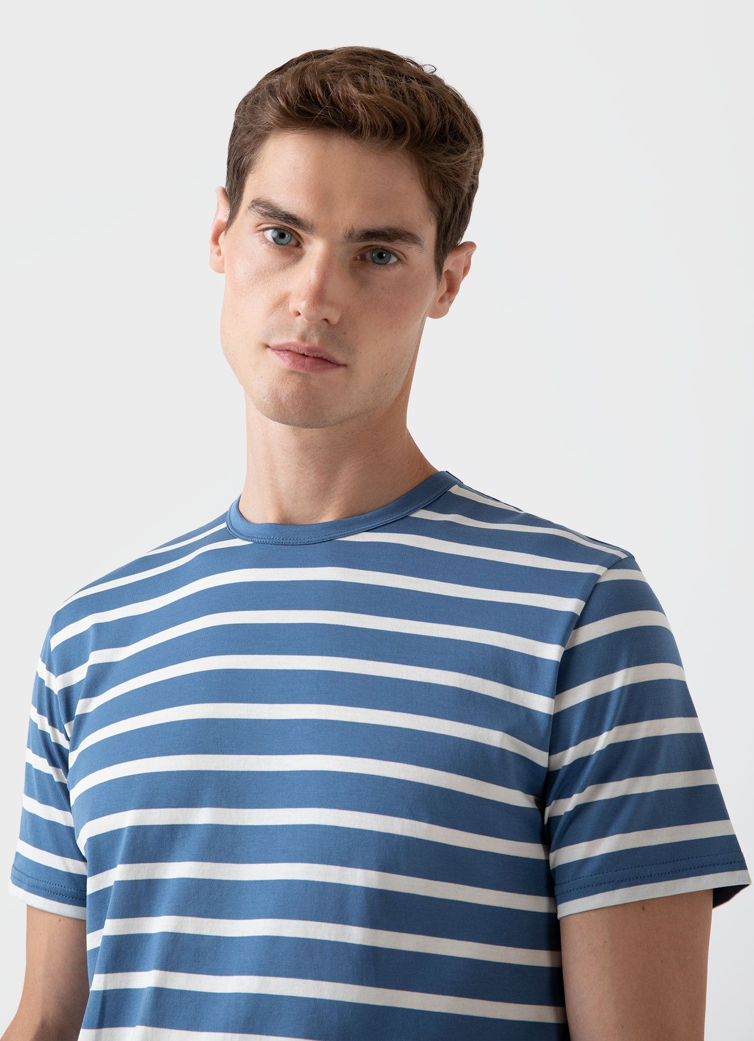 Men's Classic T-shirt in Bluestone/Ecru Breton Stripe sold by Sunspel product image thumbnail 5