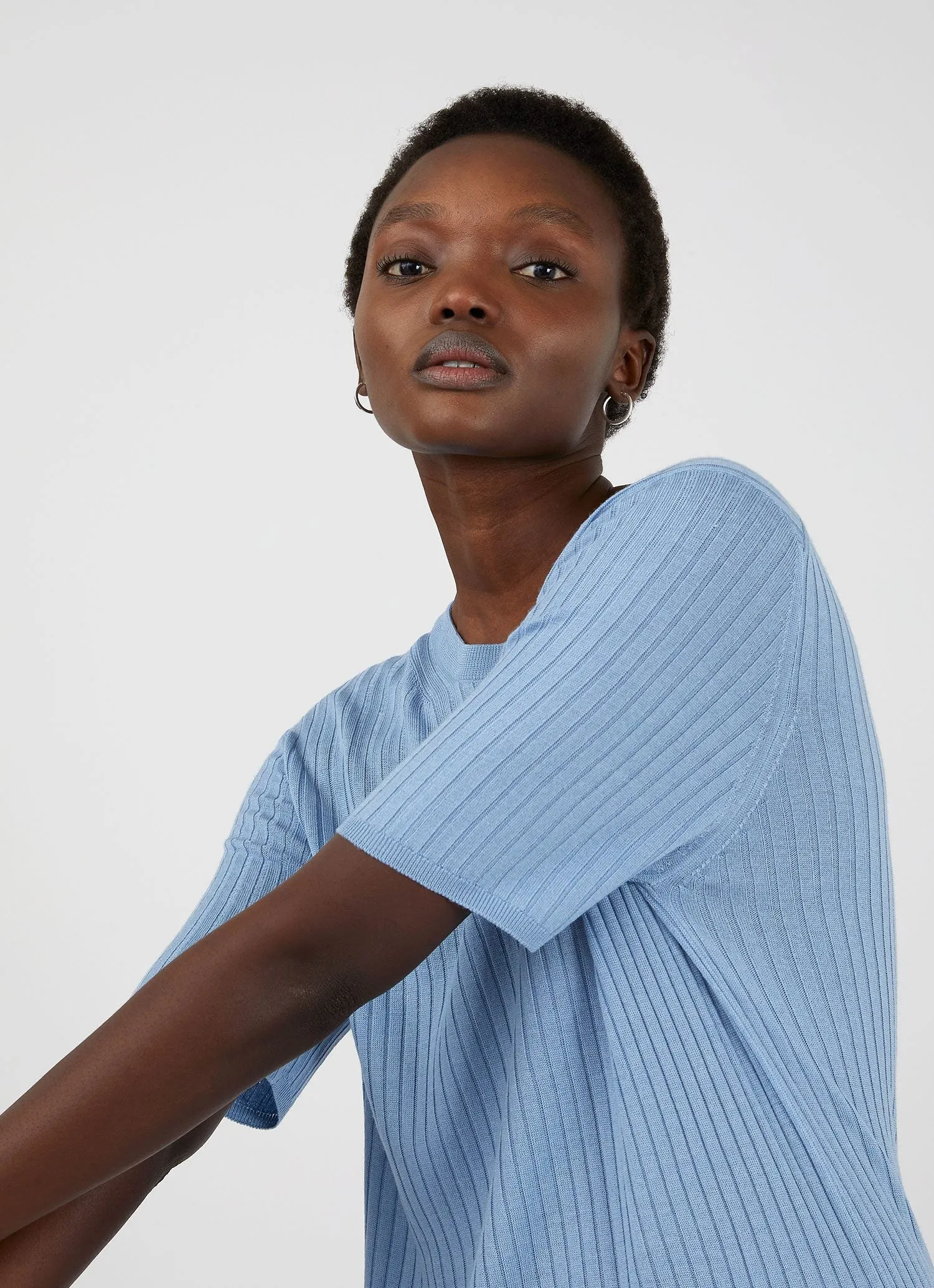 Women's Rib Crew Dress in Blue Mist sold by Sunspel product image thumbnail 4