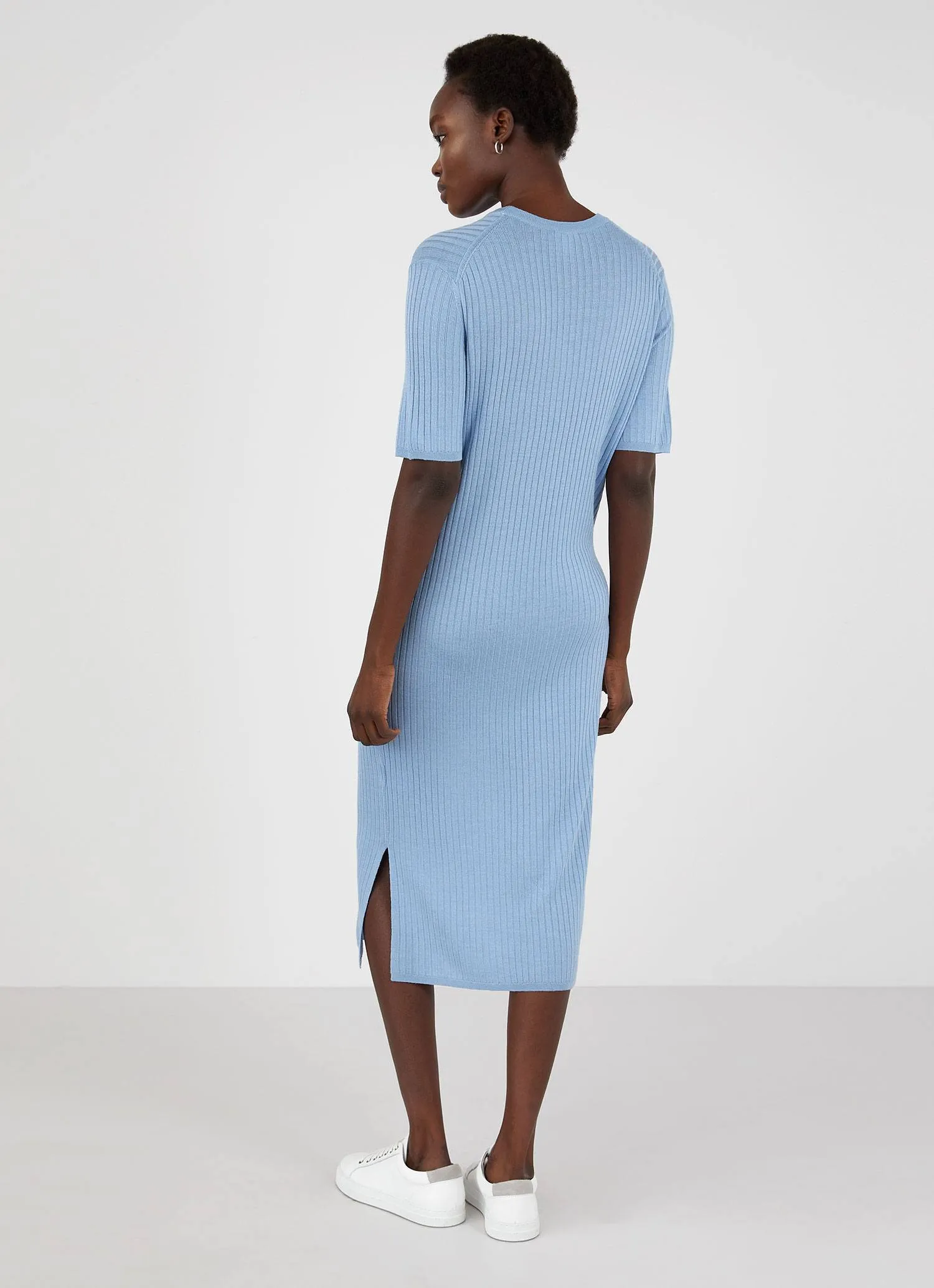 Women's Rib Crew Dress in Blue Mist sold by Sunspel product image thumbnail 3