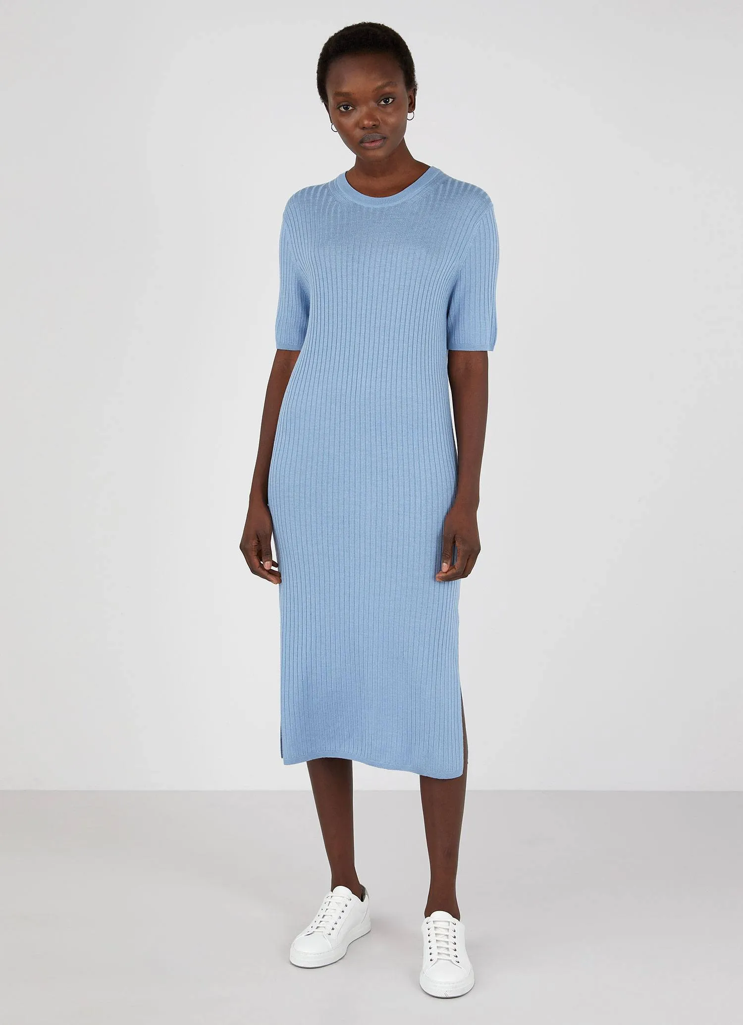 Women's Rib Crew Dress in Blue Mist sold by Sunspel product image thumbnail 2