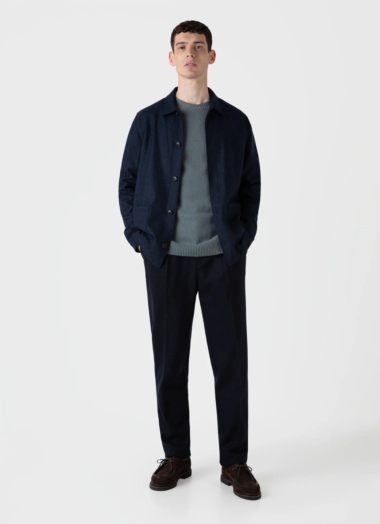 Men's Lambswool Crew Neck Jumper in Smoke Green sold by Sunspel product image thumbnail 3