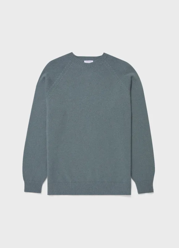 Men's Lambswool Crew Neck Jumper in Smoke Green sold by Sunspel