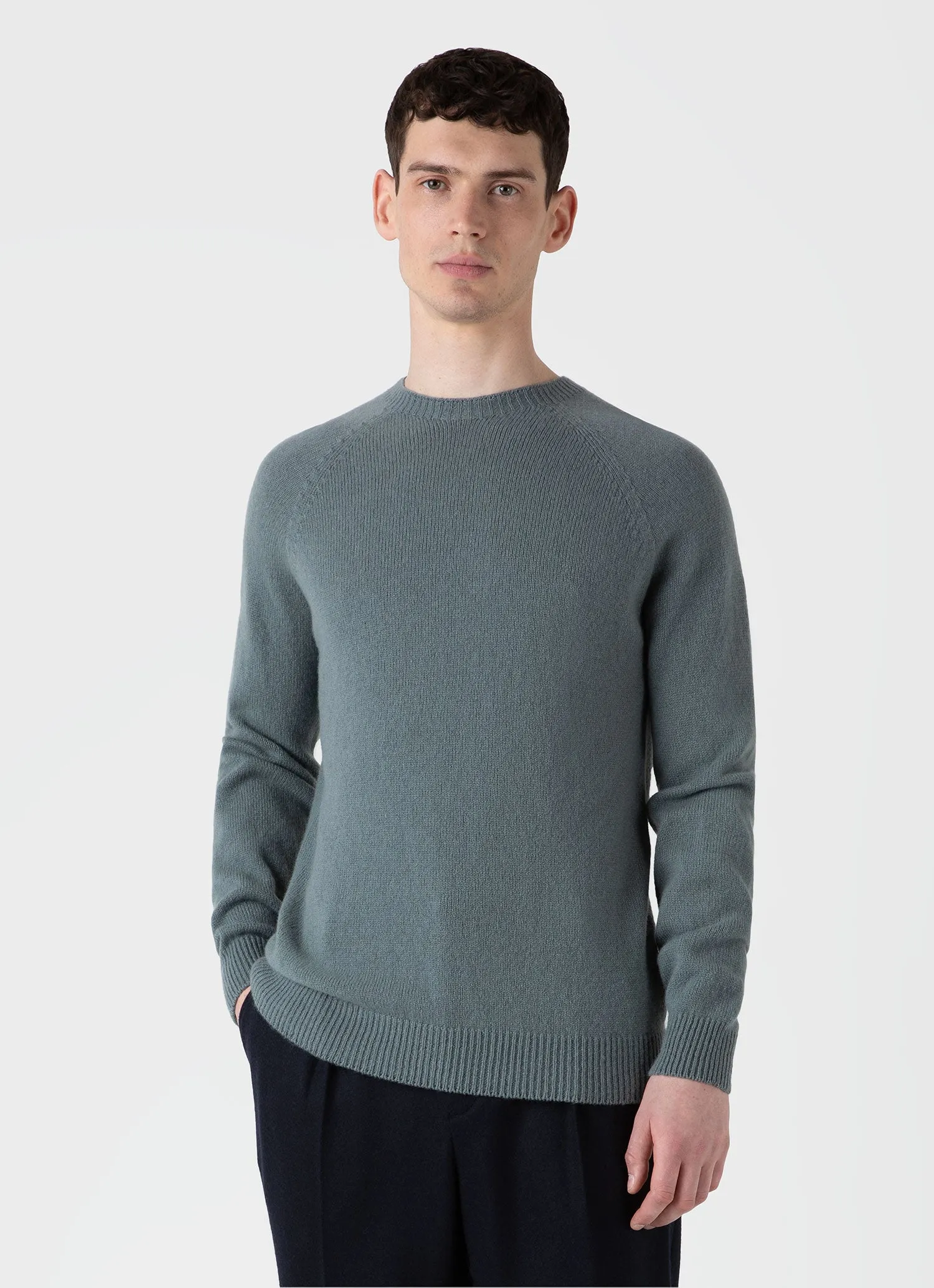 Men's Lambswool Crew Neck Jumper in Smoke Green sold by Sunspel product image thumbnail 2