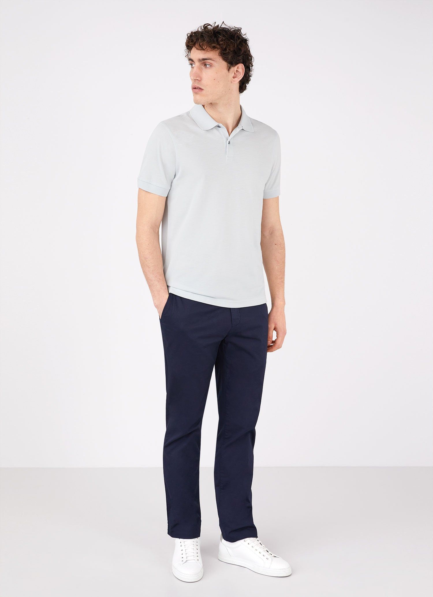 Men's Piqué Polo Shirt in Winter Sky sold by Sunspel product image thumbnail 3