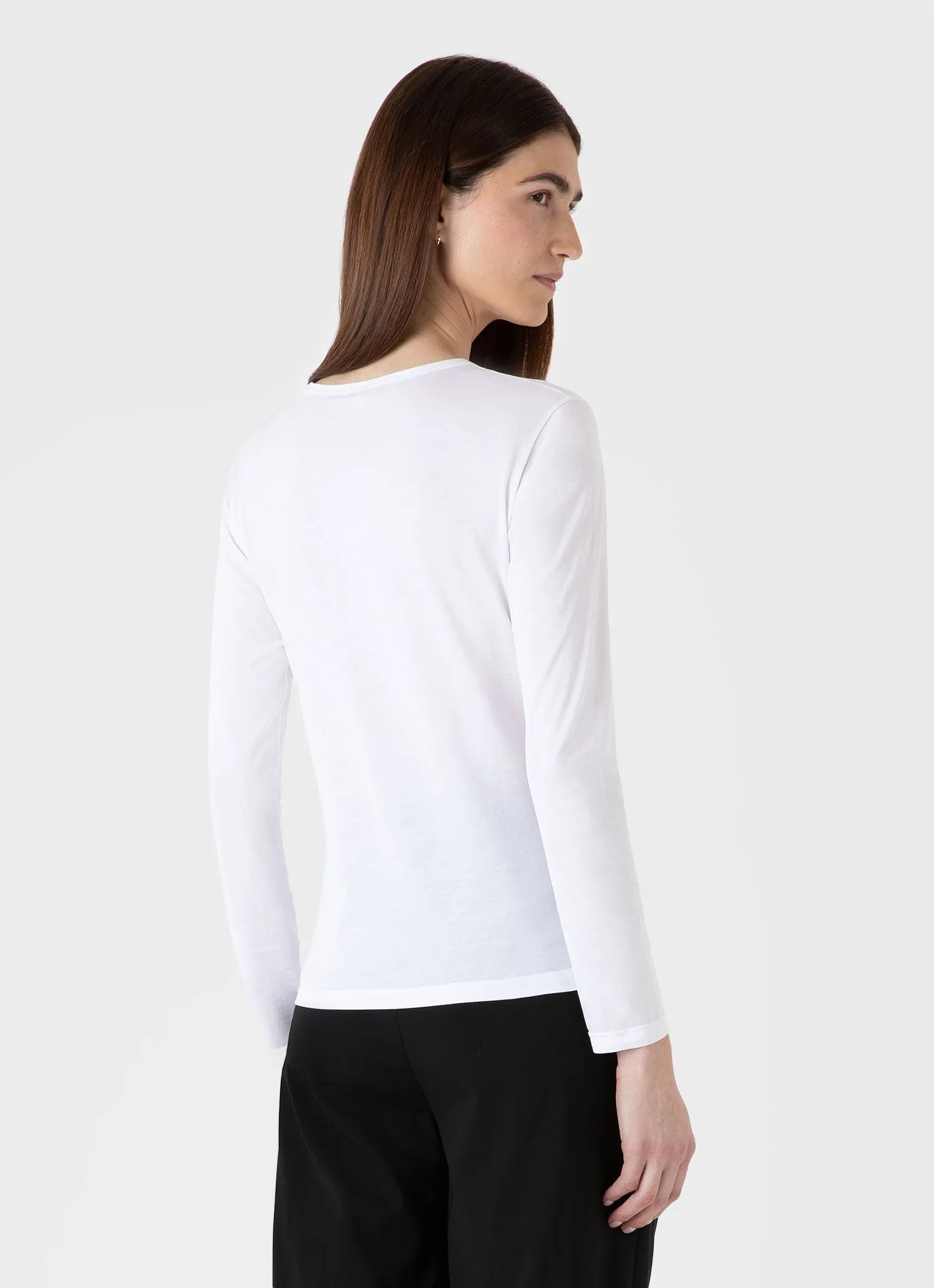 Women's Long Sleeve Classic T-shirt in White sold by Sunspel product image thumbnail 3