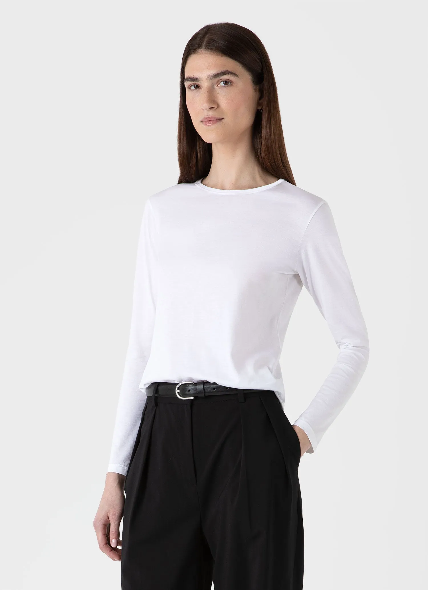 Women's Long Sleeve Classic T-shirt in White sold by Sunspel