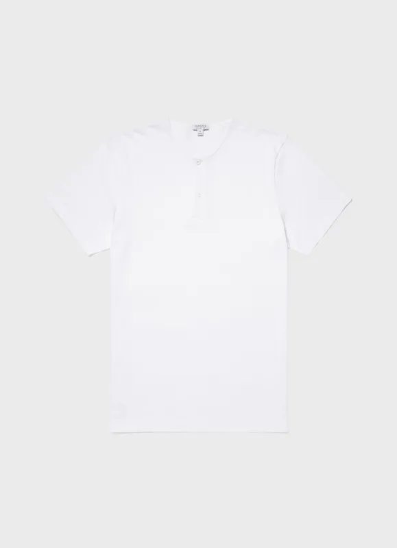 Men's Riviera Henley in White made by Sunspel