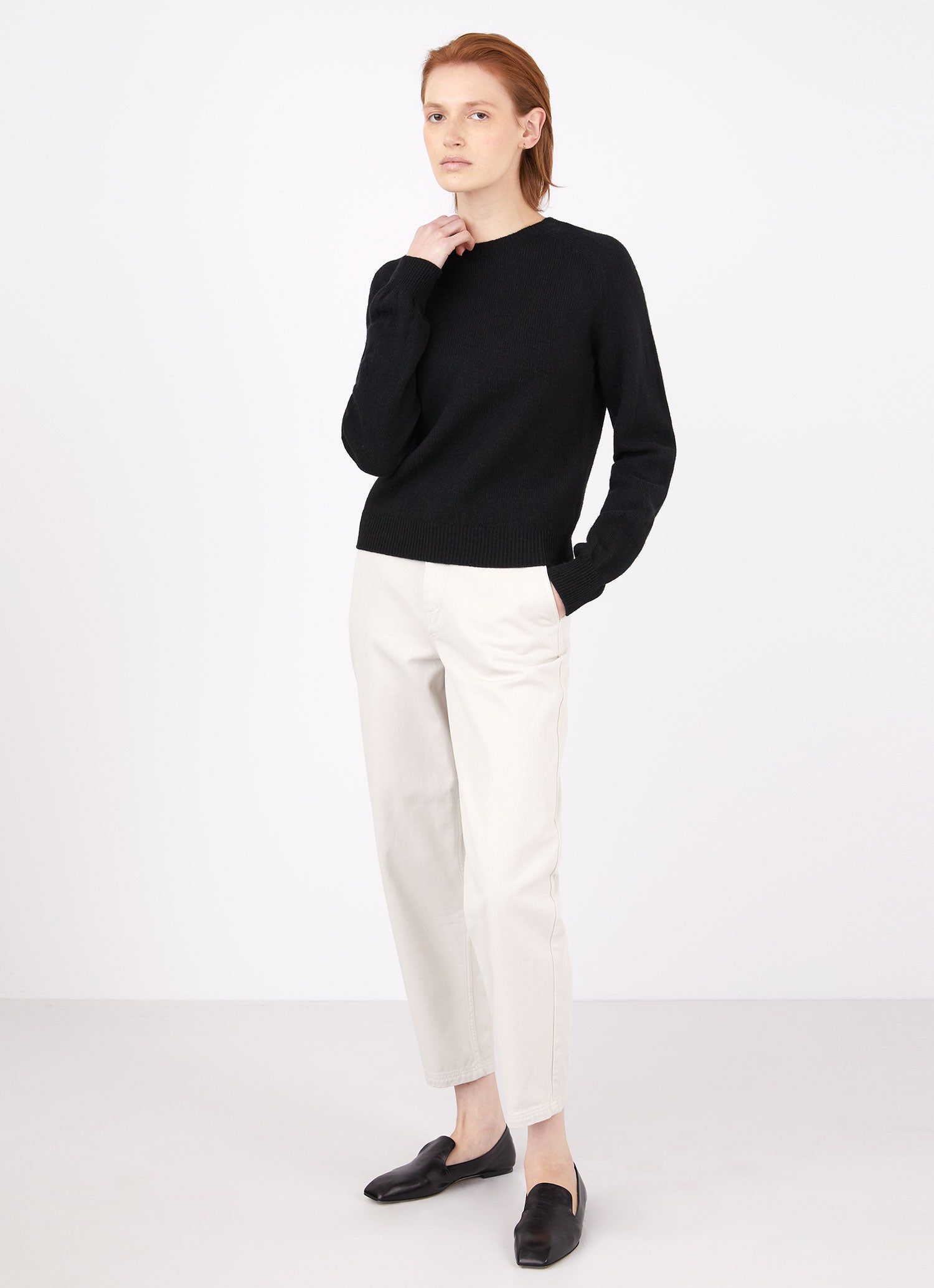 Women's Lambswool Crew Neck Jumper in Black sold by Sunspel