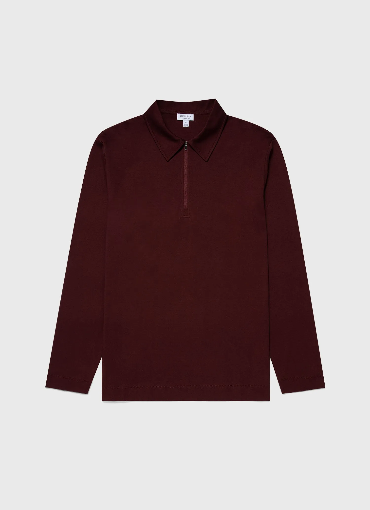 Men's Brushed Cotton Long Sleeve Polo Shirt in Maroon sold by Sunspel