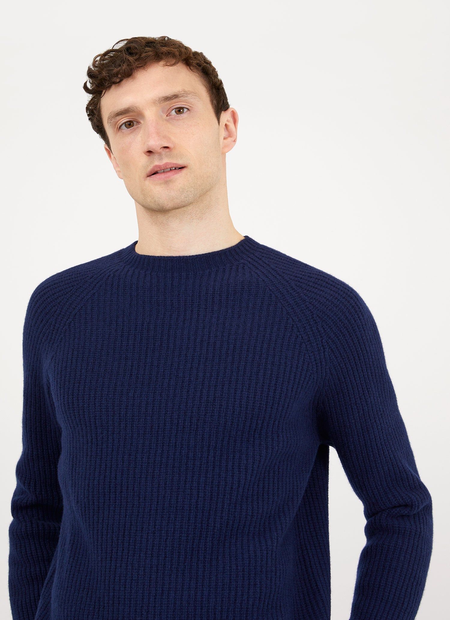 Men's Lambswool Cashmere Rib Jumper in Dark Navy Melange sold by Sunspel product image thumbnail 5