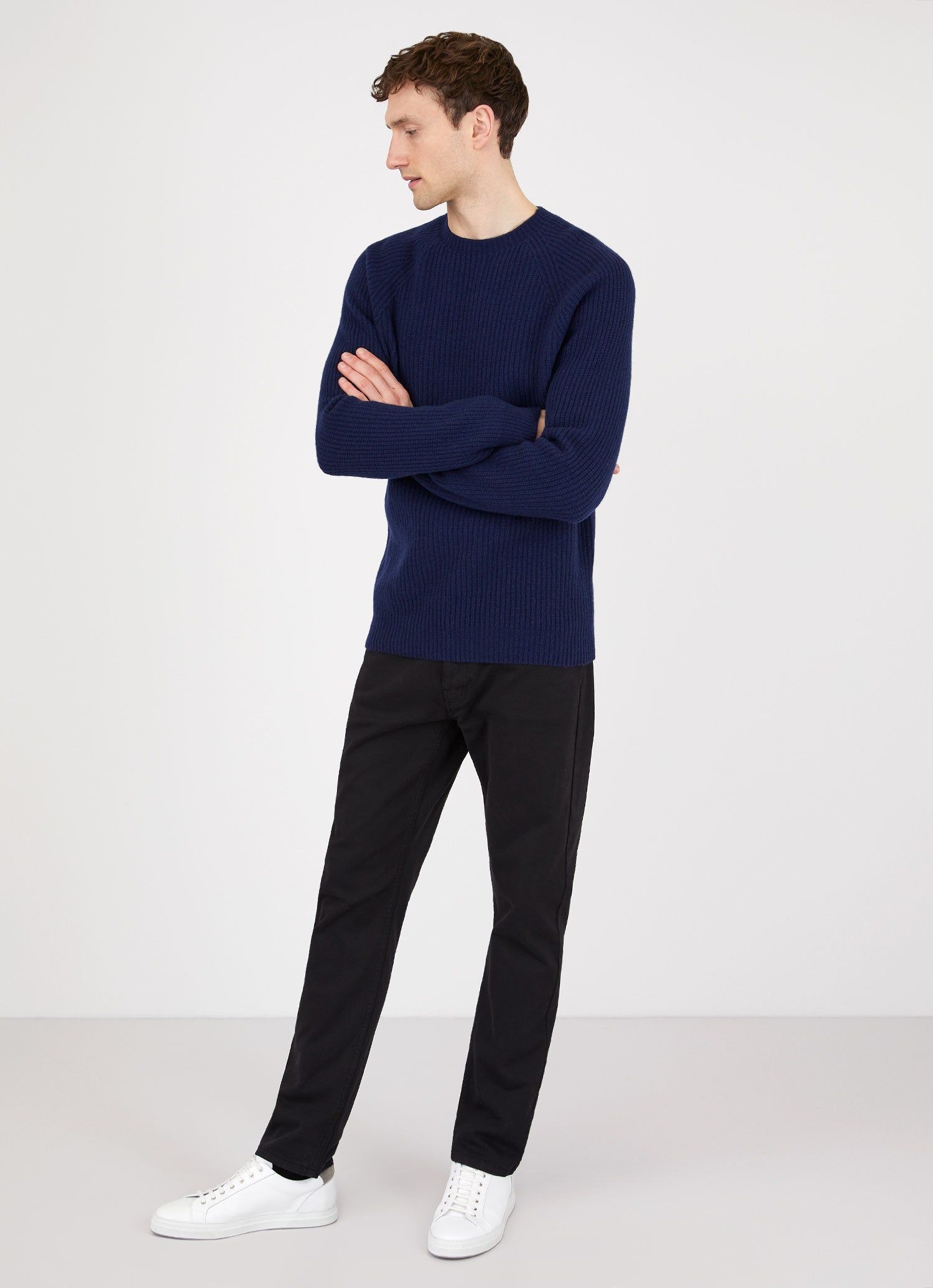 Men's Lambswool Cashmere Rib Jumper in Dark Navy Melange sold by Sunspel product image thumbnail 3