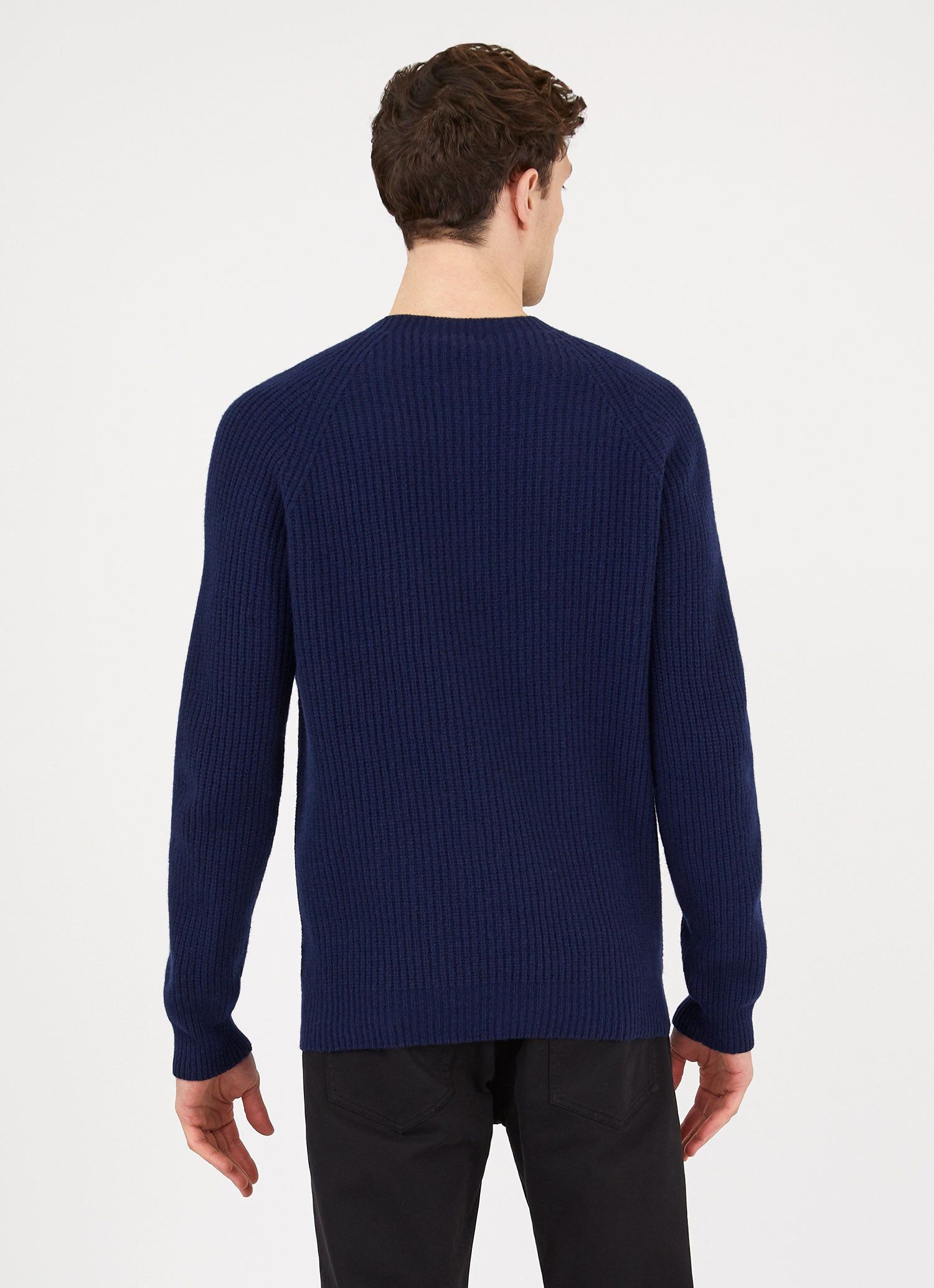 Men's Lambswool Cashmere Rib Jumper in Dark Navy Melange sold by Sunspel product image thumbnail 4