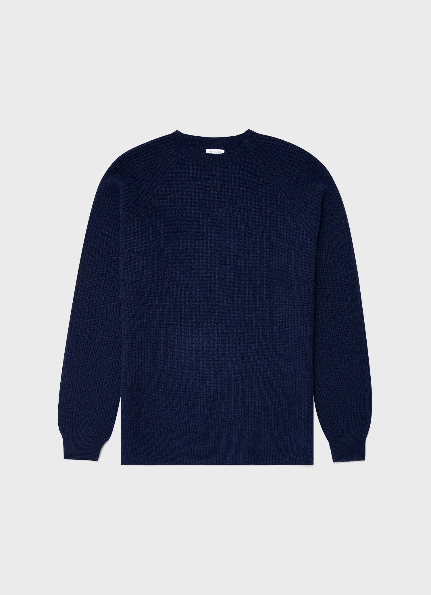 Men's Lambswool Cashmere Rib Jumper in Dark Navy Melange sold by Sunspel