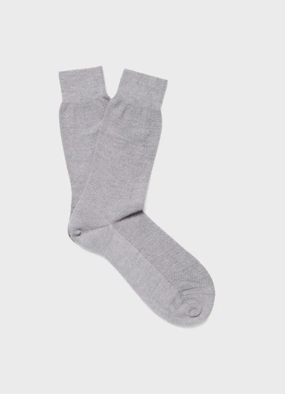 Men's Merino Wool Waffle Socks in Storm Grey sold by Sunspel