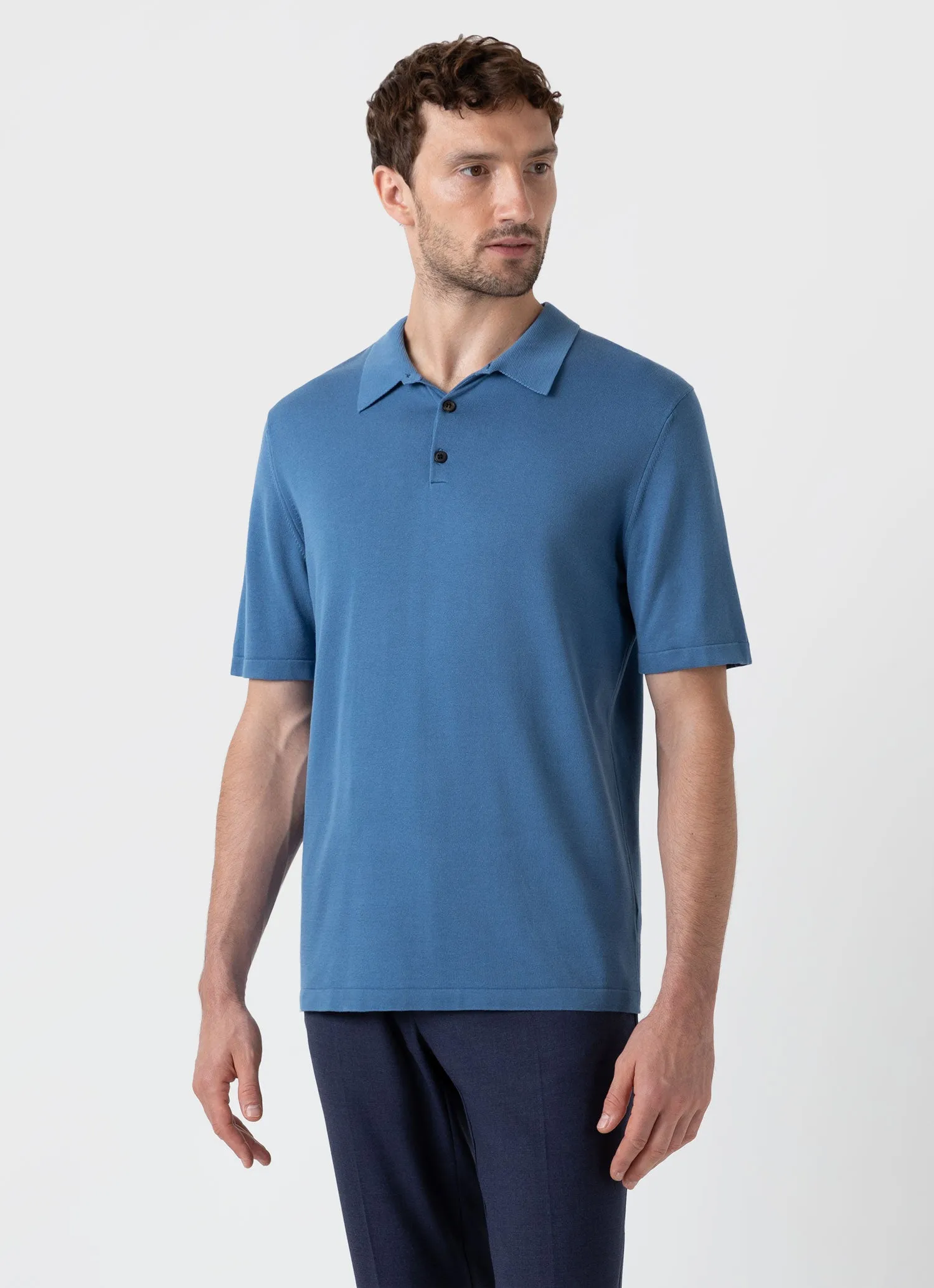 Men's Sea Island Cotton Polo Shirt in Bluestone sold by Sunspel product image thumbnail 2