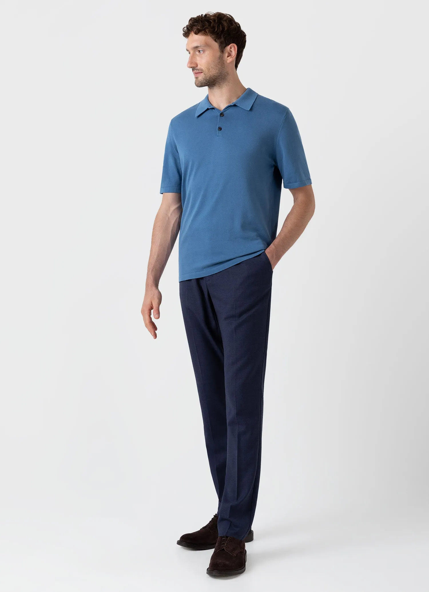 Men's Sea Island Cotton Polo Shirt in Bluestone sold by Sunspel product image thumbnail 3