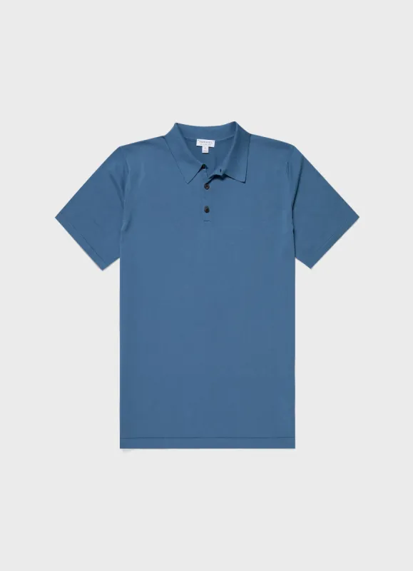 Men's Sea Island Cotton Polo Shirt in Bluestone sold by Sunspel