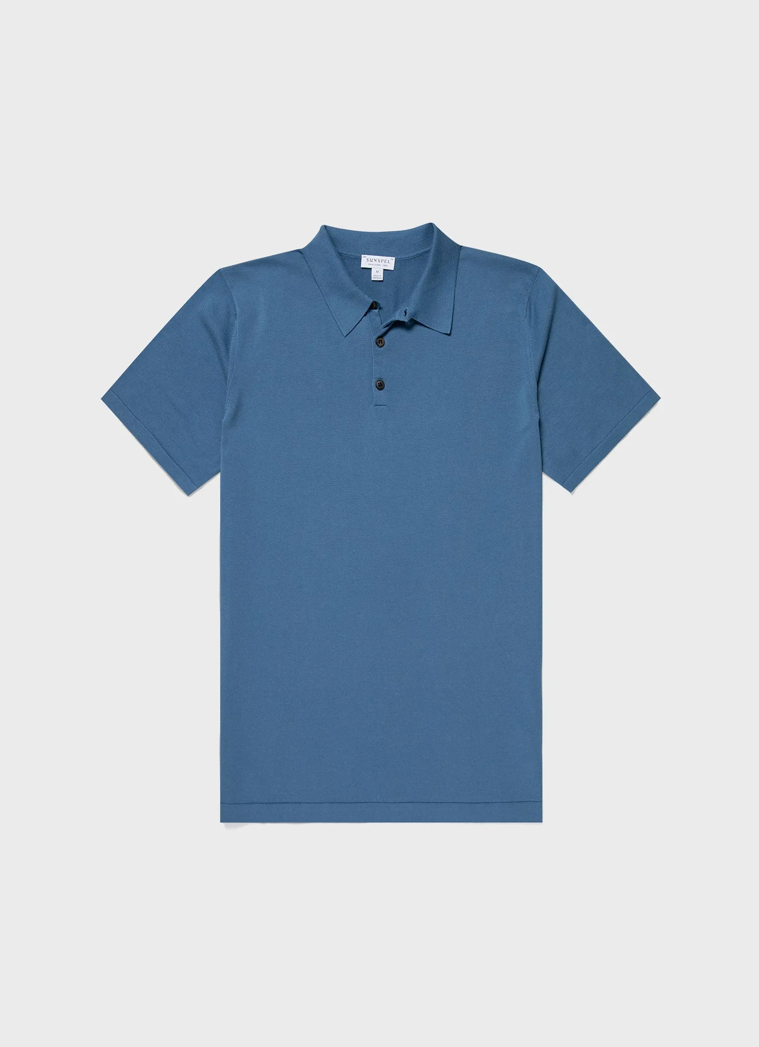 Men's Sea Island Cotton Polo Shirt in Bluestone sold by Sunspel