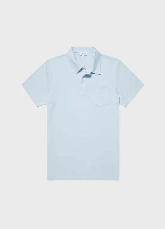 Men's Riviera Polo Shirt in Light Blue sold by Sunspel
