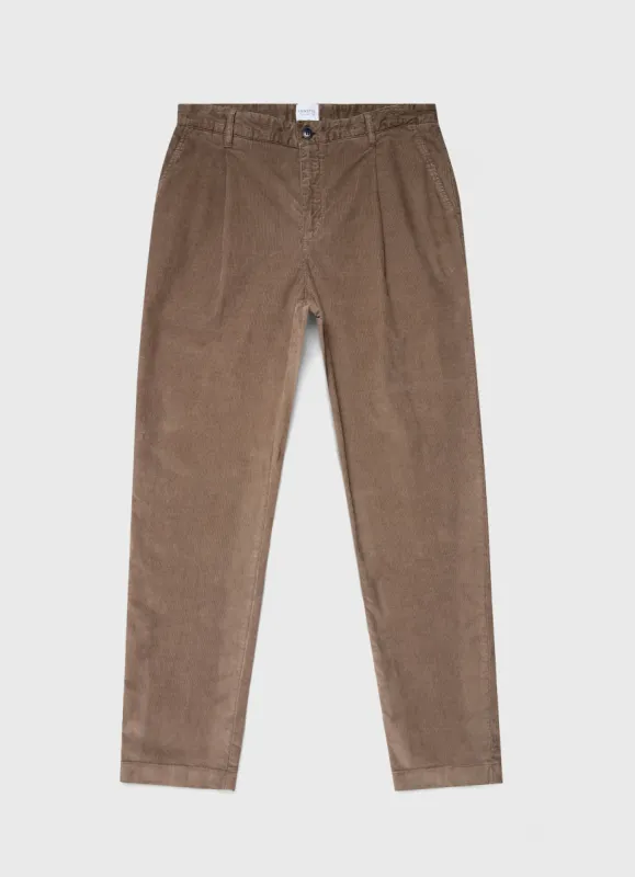 Men's Pleated Corduroy Trouser in Dark Stone sold by Sunspel