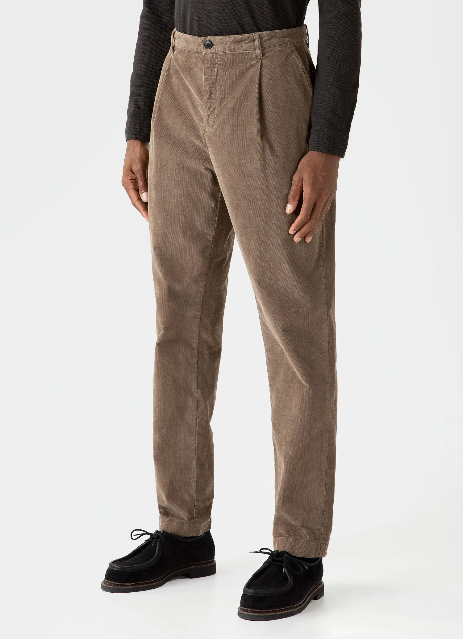 Men's Pleated Corduroy Trouser in Dark Stone sold by Sunspel product image thumbnail 3