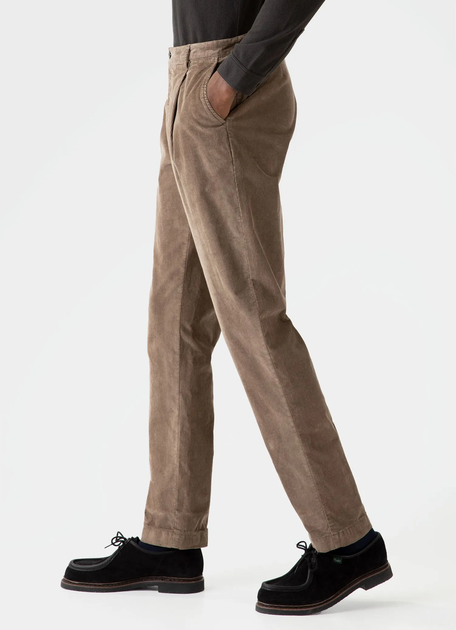 Men's Pleated Corduroy Trouser in Dark Stone sold by Sunspel product image thumbnail 5