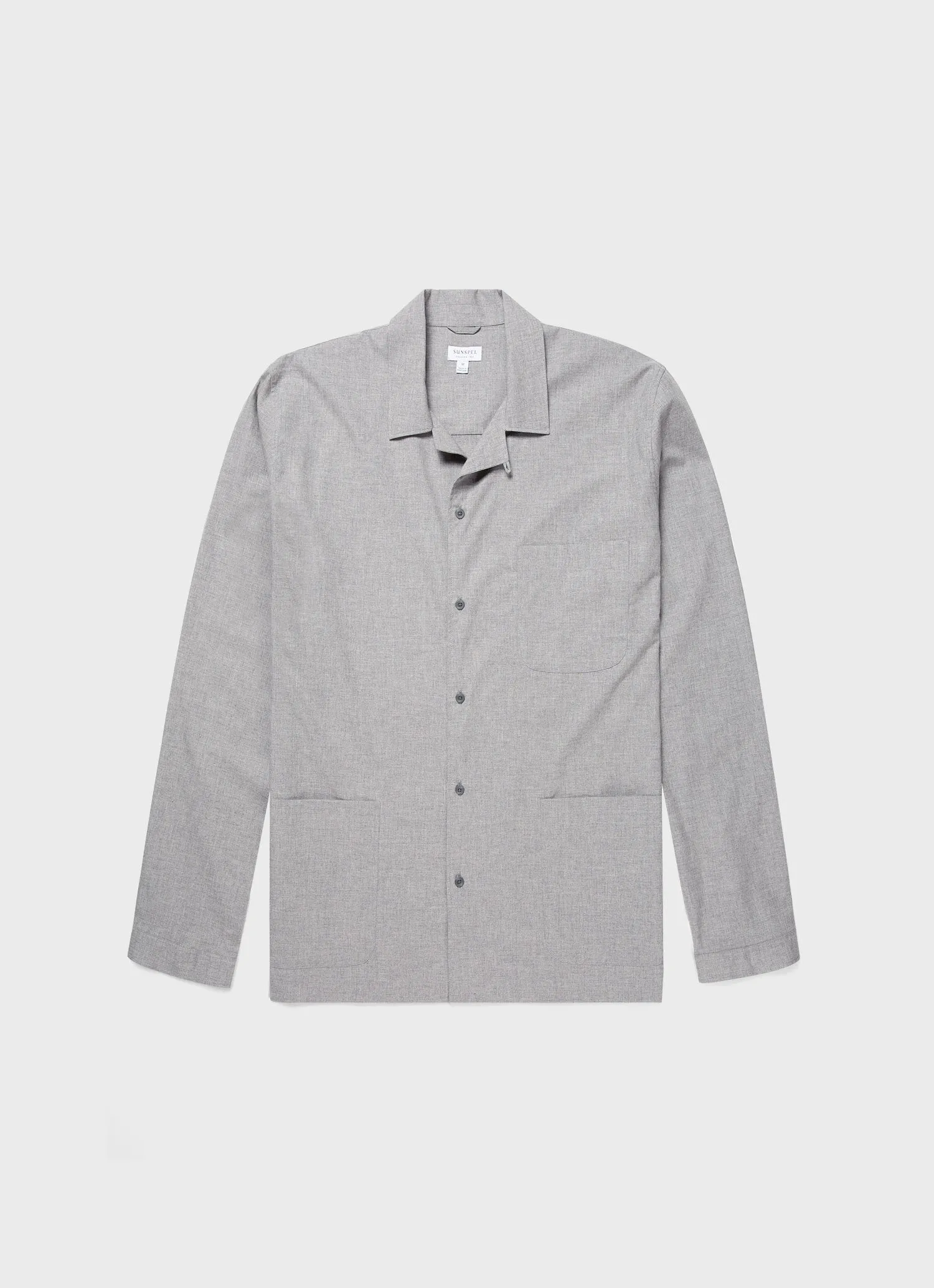 Men's Cotton Flannel Pyjama Shirt in Mid Grey Melange sold by Sunspel