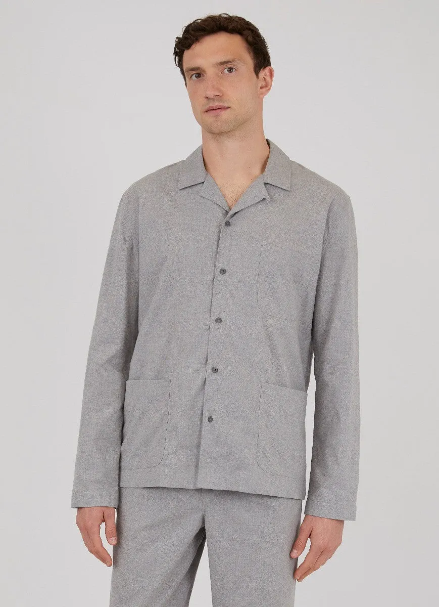 Men's Cotton Flannel Pyjama Shirt in Mid Grey Melange sold by Sunspel product image thumbnail 2