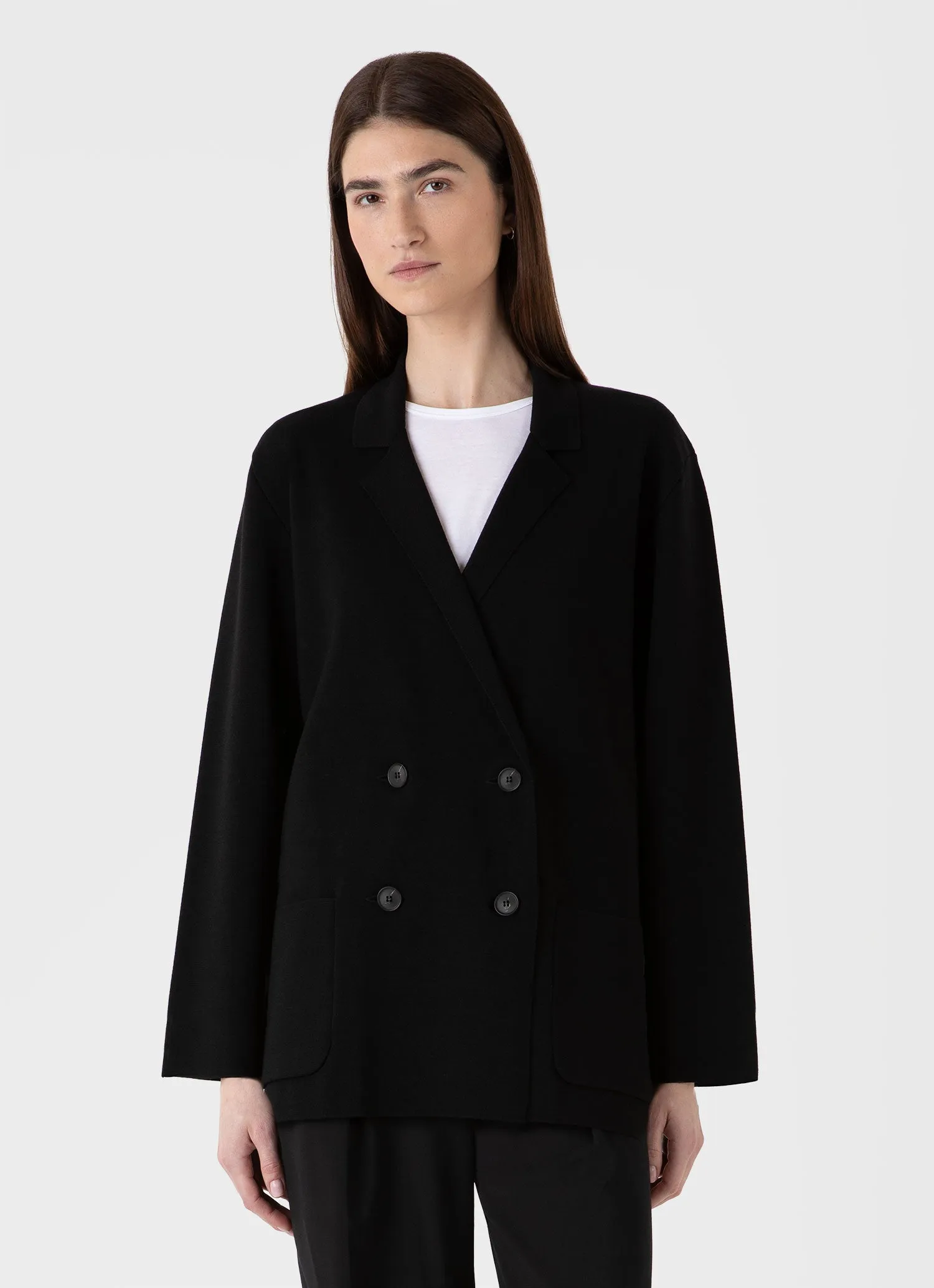 Women's Merino Milano Knit Blazer in Black sold by Sunspel