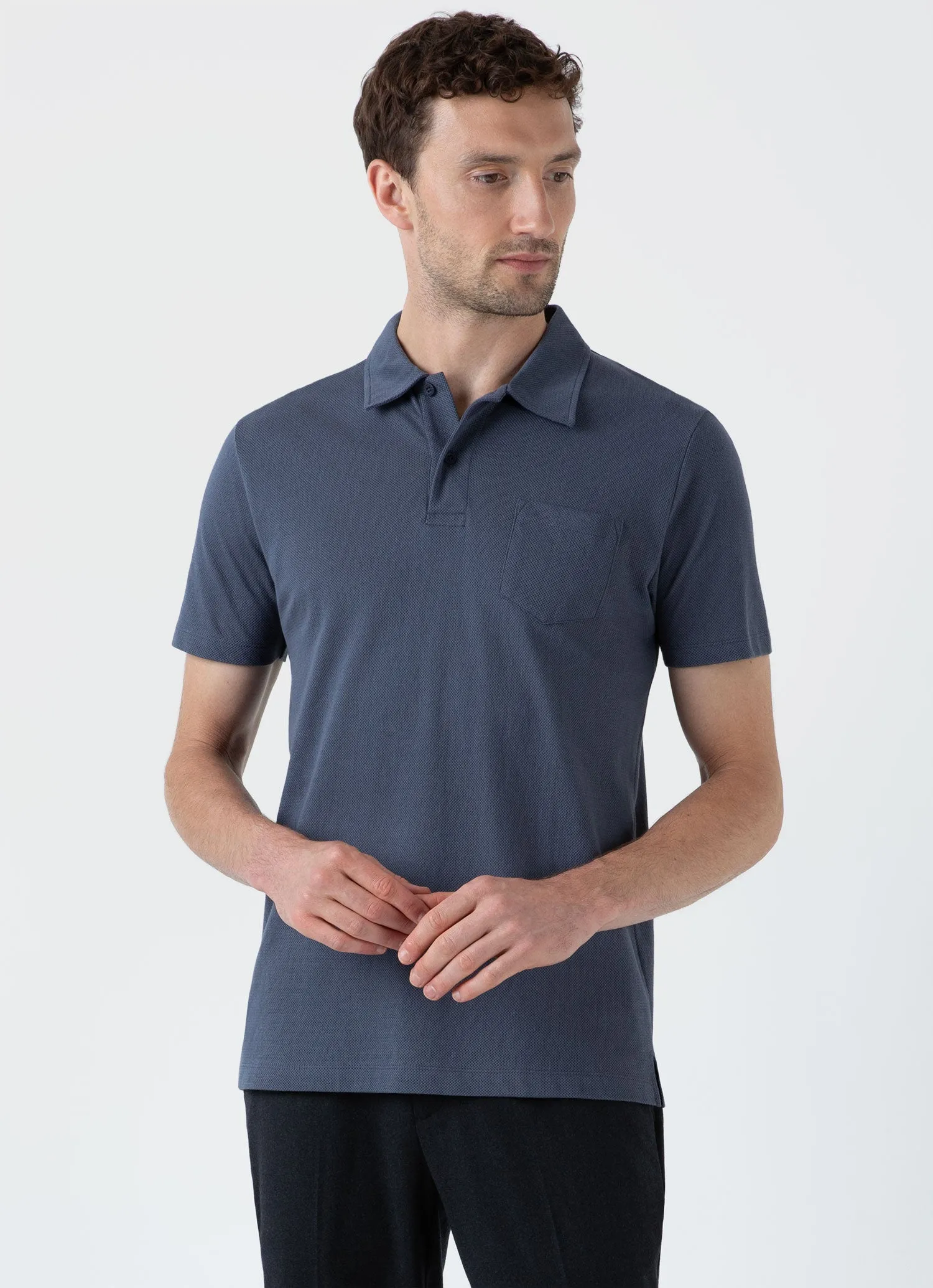Men's Riviera Polo Shirt in Slate Blue sold by Sunspel product image thumbnail 2