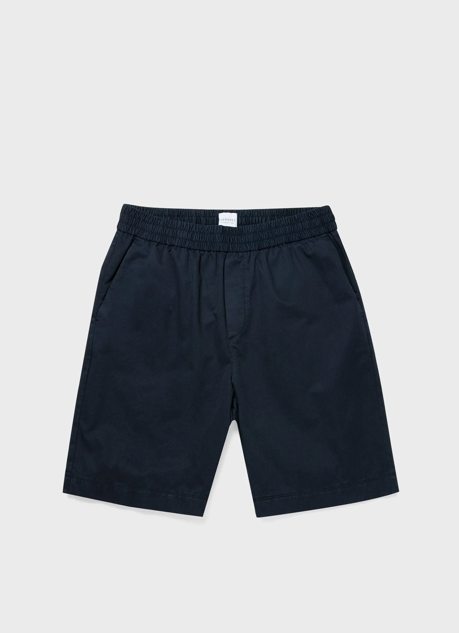 Men's Cotton Linen Drawstring Shorts in Navy sold by Sunspel