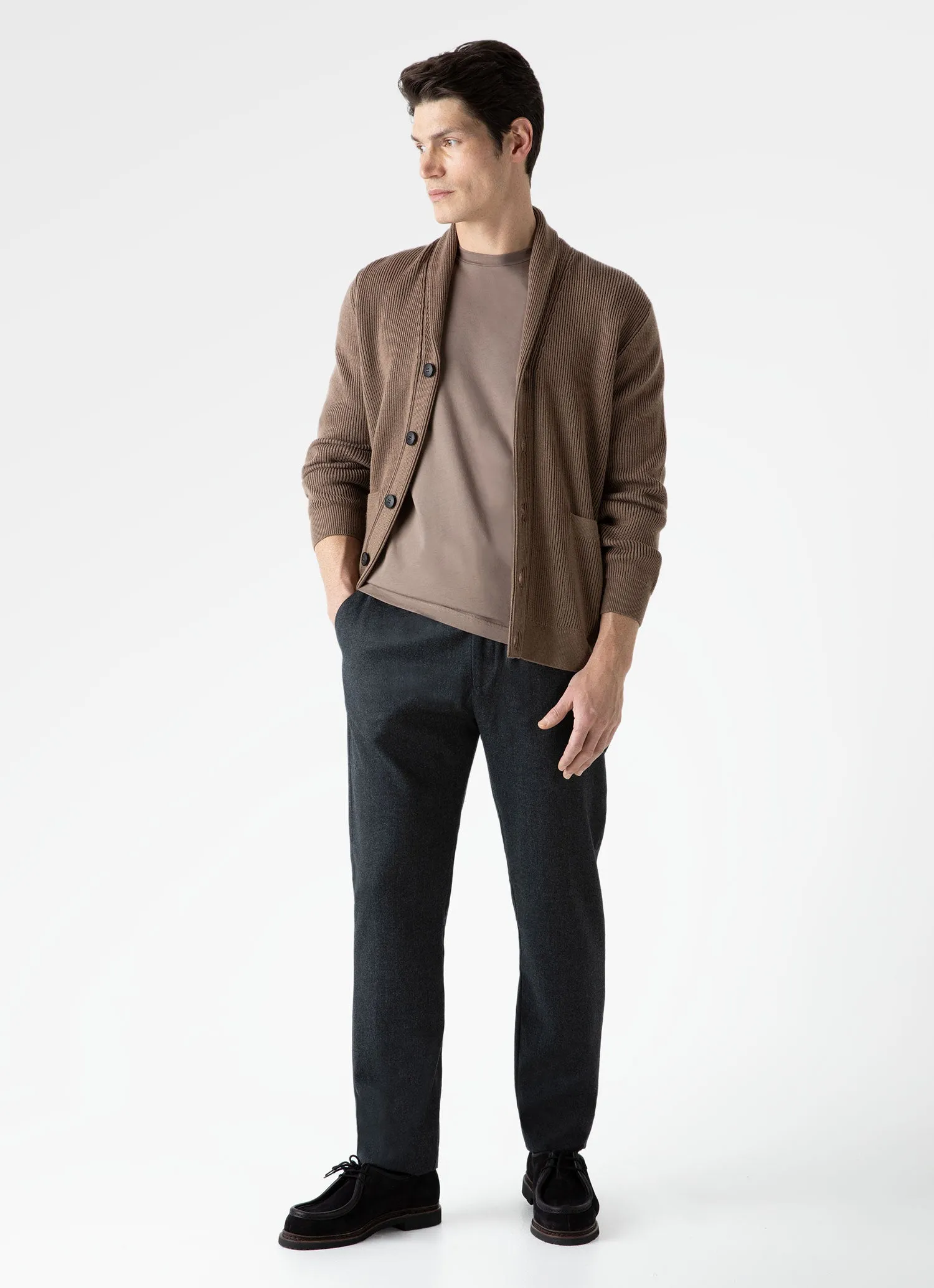 Men's Ribbed Shawl Neck Cardigan in Cedar sold by Sunspel product image thumbnail 3