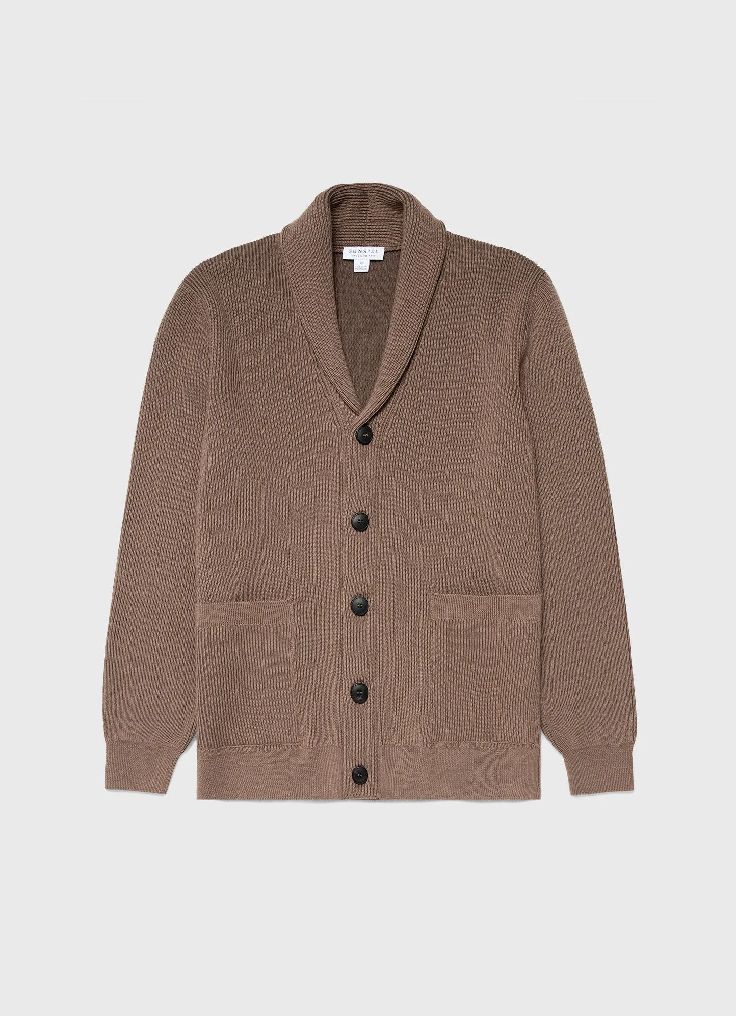 Men's Ribbed Shawl Neck Cardigan in Cedar sold by Sunspel
