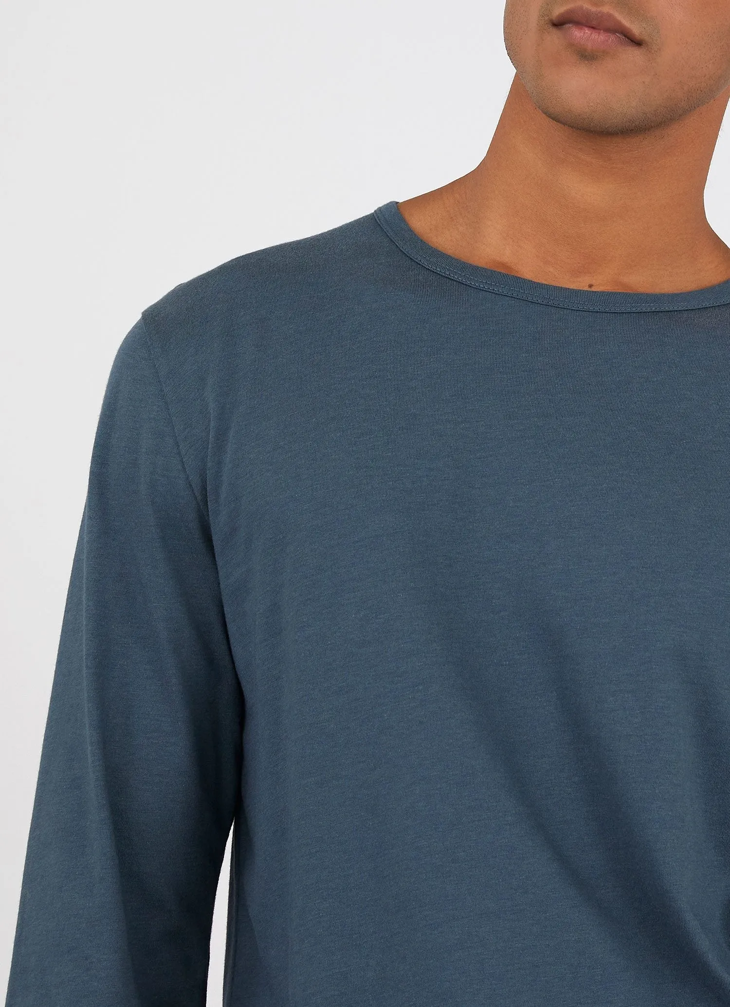 Men's Cotton Modal Lounge Long Sleeve T-shirt in Dark Petrol sold by Sunspel product image thumbnail 5
