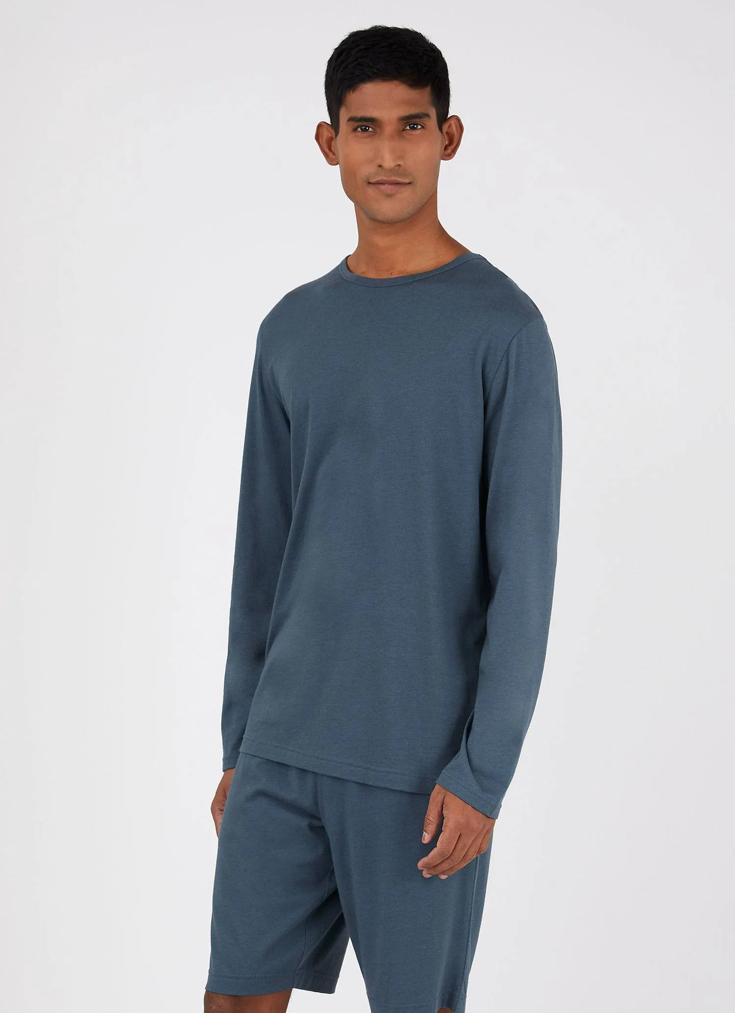 Men's Cotton Modal Lounge Long Sleeve T-shirt in Dark Petrol sold by Sunspel product image thumbnail 2